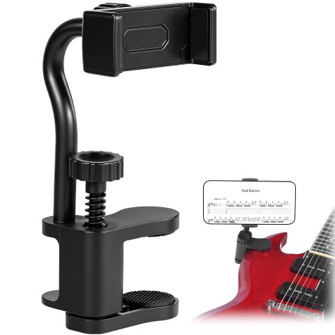 Fibnek Guitar Phone Holder Mount for Acoustic, Fits 1.0″-2.5″ Body，Classical, Electric Guitar, Bass and Ukulele