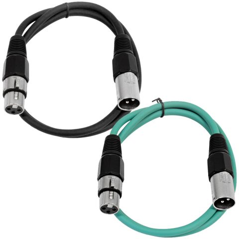 Seismic Audio – SAXLX-2-2 Pack of 2′ XLR Male to XLR Female Patch Cables – Balanced – 2 Foot Patch Cord – Black and Green