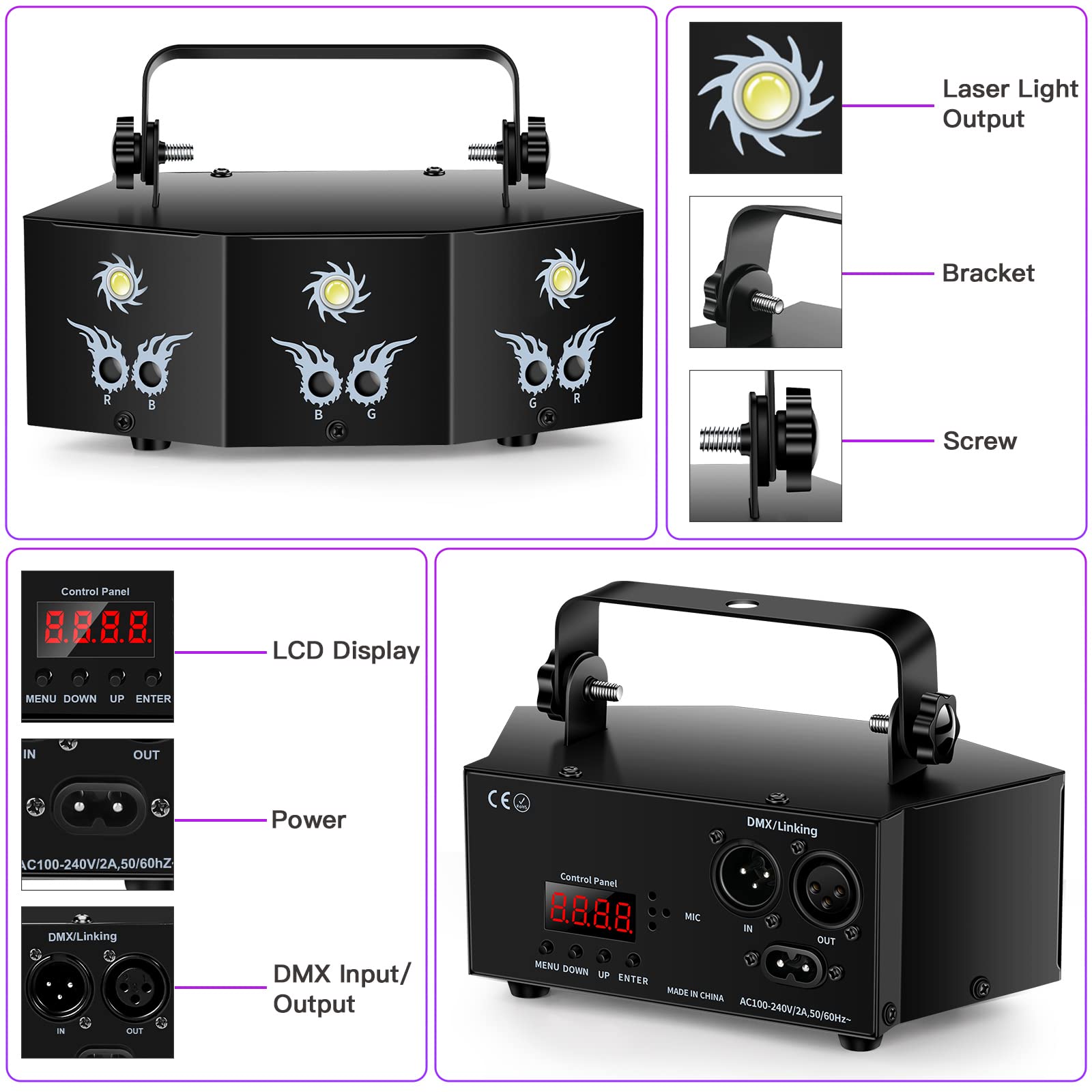 U`King Party Lights DJ Disco Light,9 Lens Stage Lighting Support DMX512 and Sound Activated with Remote Control Laser Lights for Parties Birthday Wedding Karaoke Bar KTV Club Stage Live Show