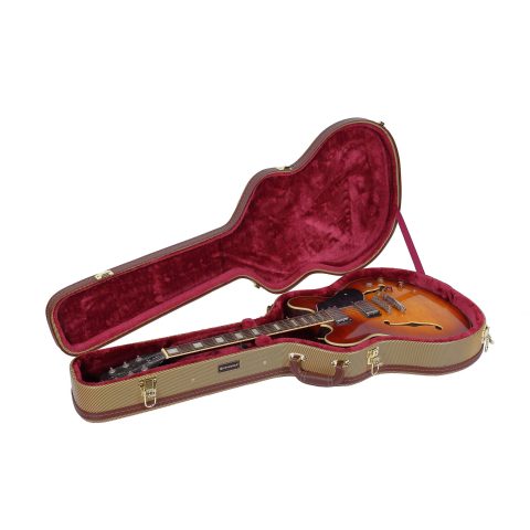 Crossrock Wooden Guitar Case -Fits 335 Style 6 Strings Semi-Hollow Electric Guitars -Vintage Hardware, Sponge Lining, Metal Feet, Storage Space-Black (CRW600SATW-2)