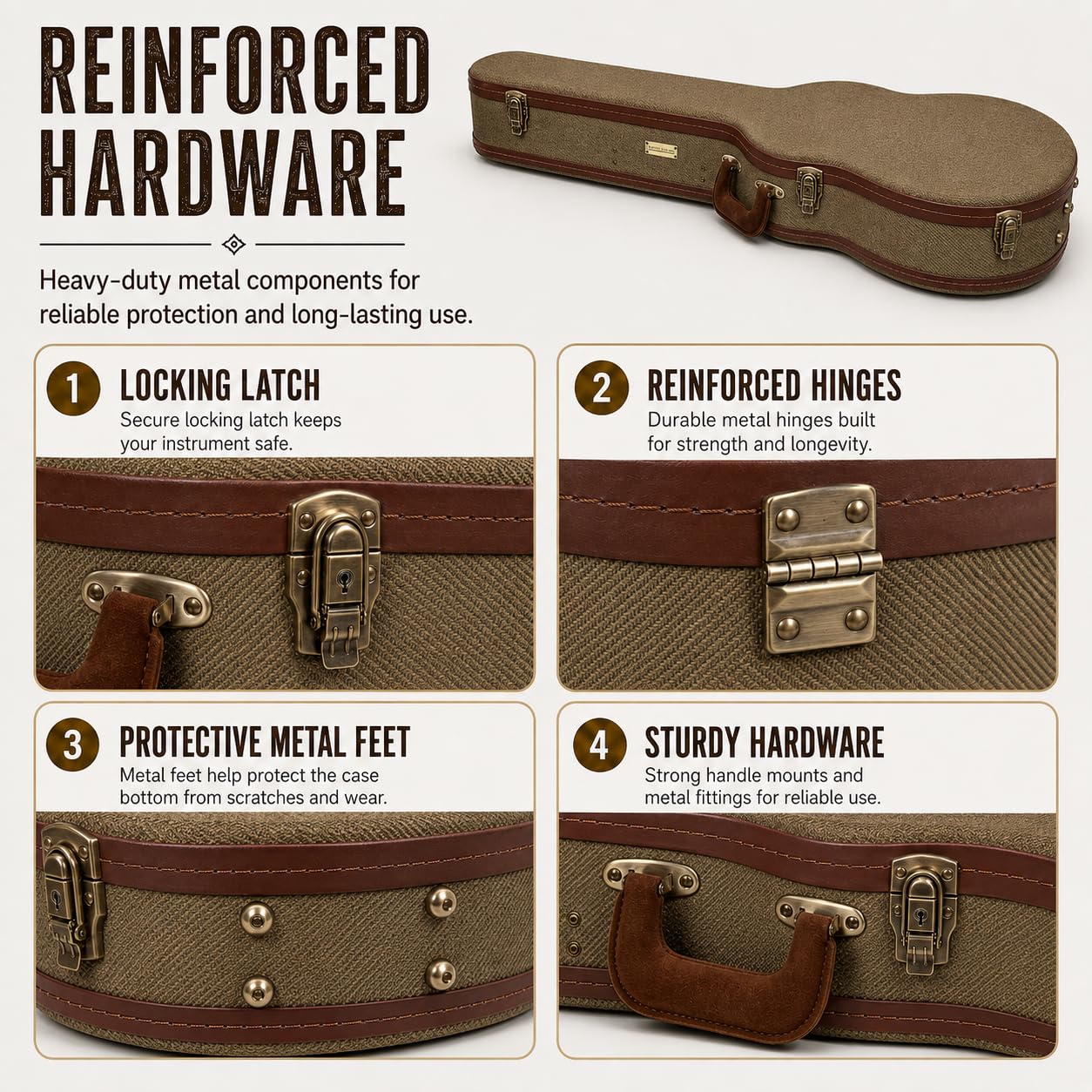 Crossrock Master Series Acoustic Guitar Case for Martin D-28 / Grand Auditorium | Olive Green Eco Tweed Fabric, Re-Engineered Shell, Leather Handle & Forest Green Velvet Interior(CRW720D28OG)
