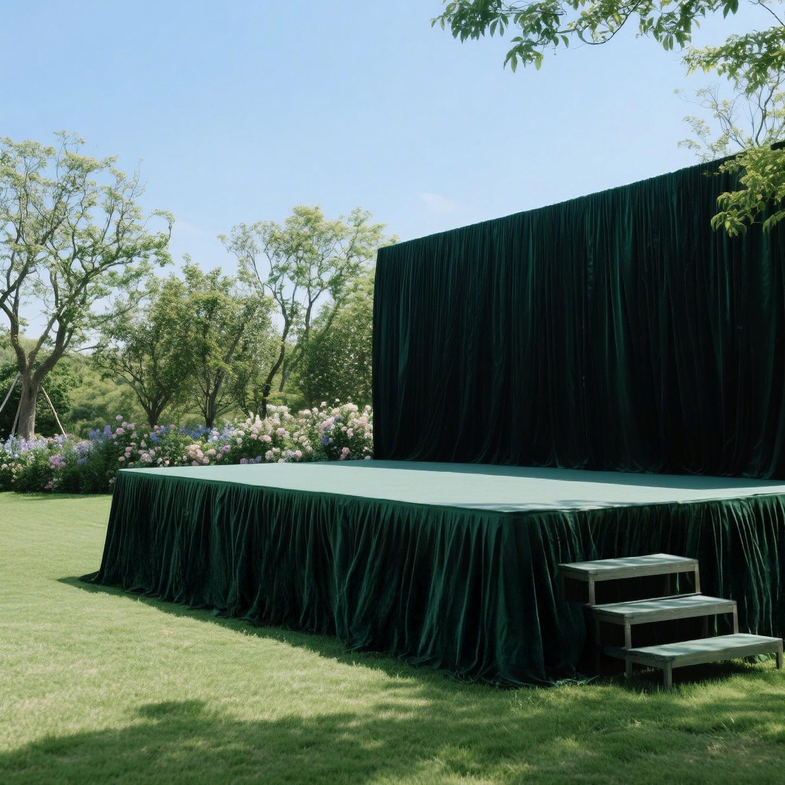 Efavormart Portable Stage Skirting Polyester Shirred Pleat Stage Cover for Wedding Platform Hunter Emerald Green – 36″ x20ft