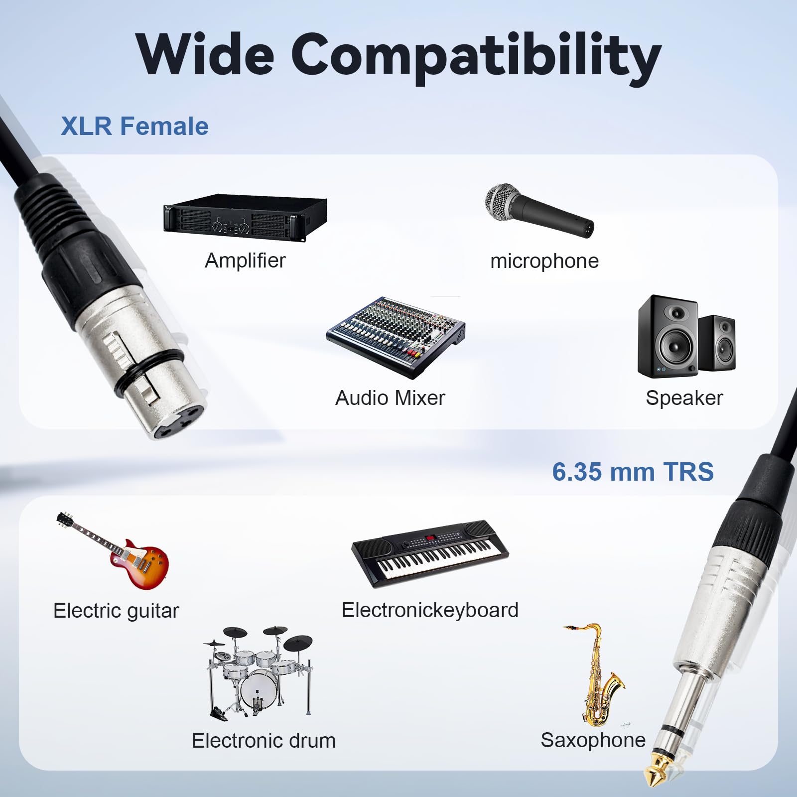 XLR Female to 1/4 inch 6.35mm TS Mone Jack Unbalanced Cable 3.3FT 2Pack