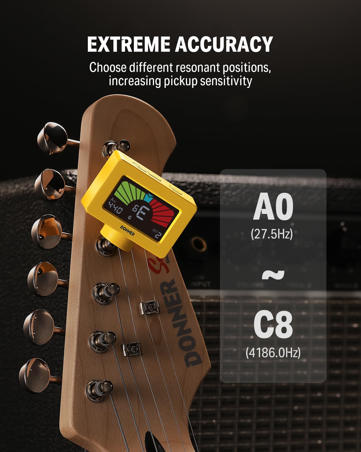 Donner Guitar Tuner Clip on Magnetic Tuner DT-10, Yellow