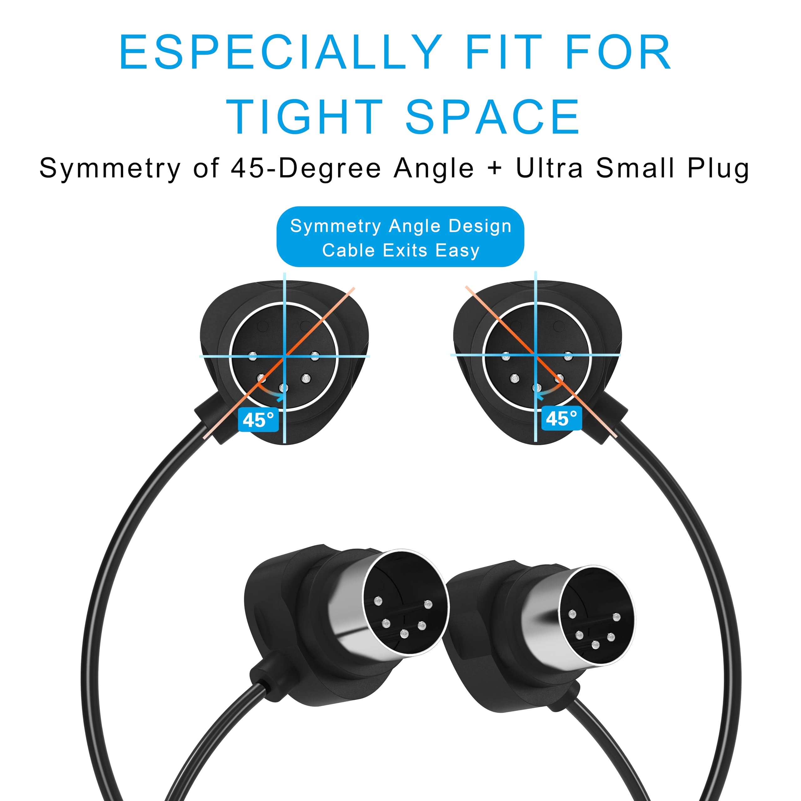 FORE 2-Pack 1-Feet/ 30cm 45-Degree Symmetry Angled MIDI Cable with Ultra-Small Plugs for Tight Space, 5-Pin Din MIDI Cable Compatible with MIDI Keyboard/Interface/Guitar Multi Effects 2-Pack 1ft/30cm
