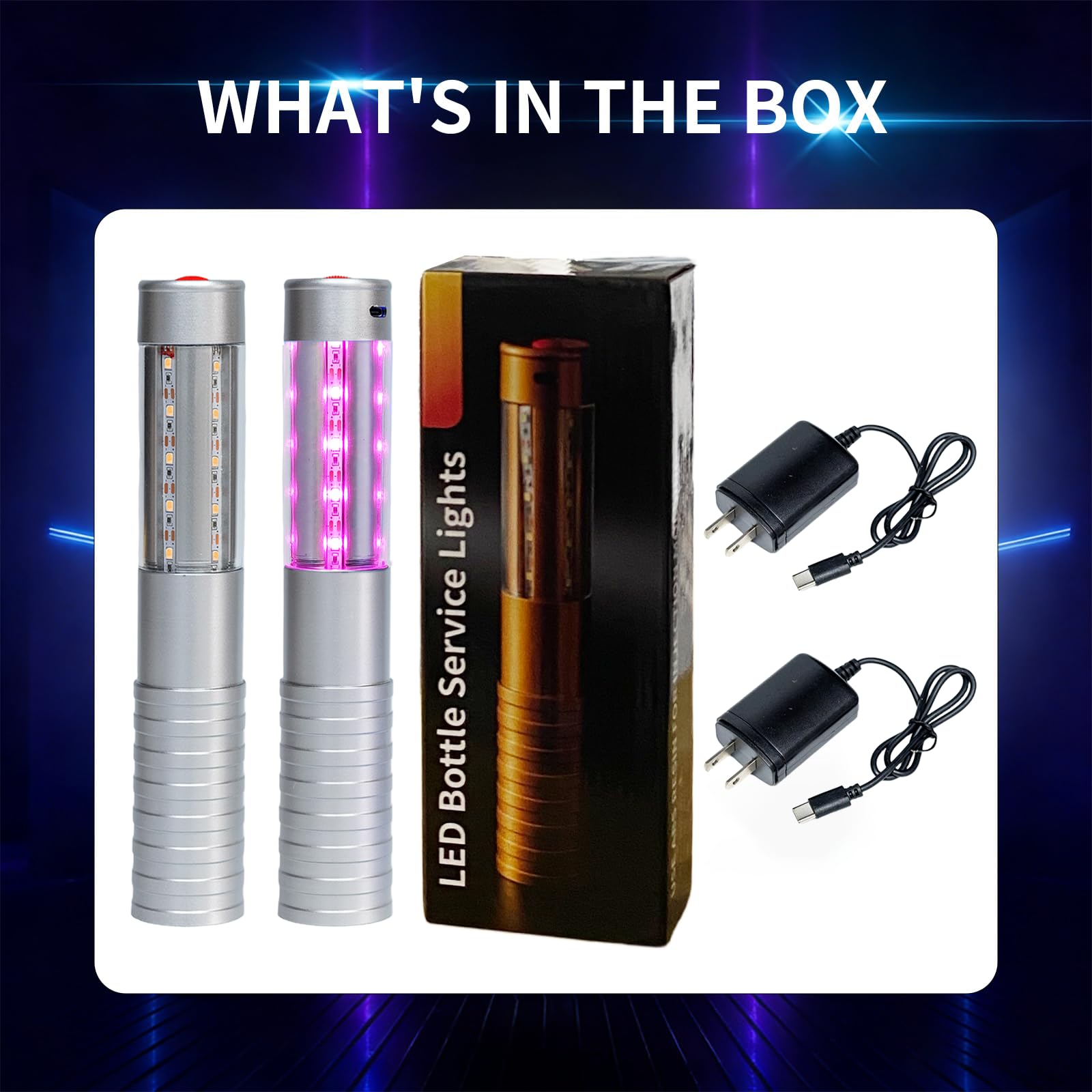 Strobe Bottle Girl Lights LED Bottle Service Lights Baton Reusable Rechargeable Service LED Champagne 2 Pcs for Bar Club Birthday Weddings Parties(Silver,Pink Light)