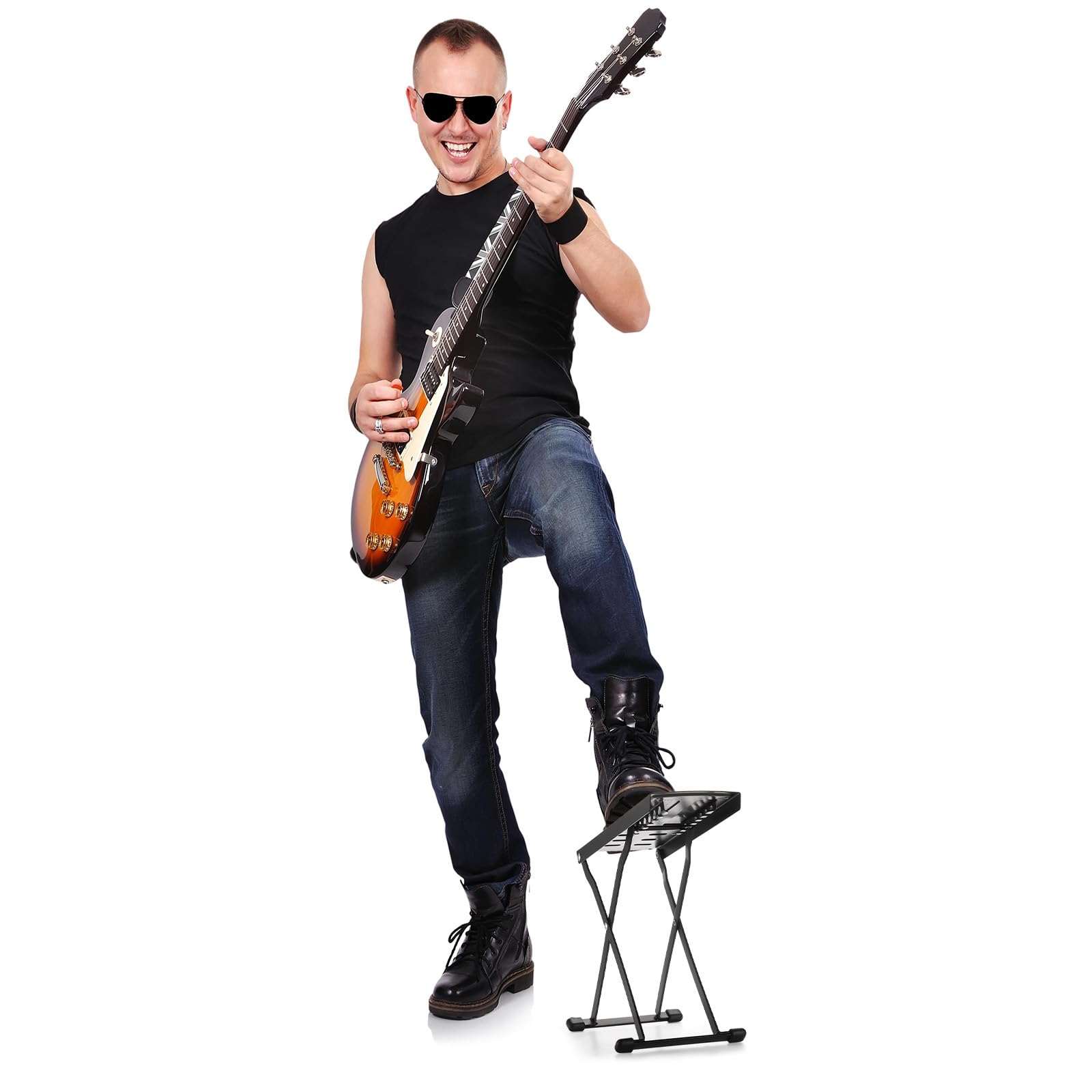 Elsjoy Set of 3 Guitar Foot Stool, 7 Position Folding Guitar Foot Rest with Adjustable Height, Metal Guitar Foot Pedal Stand for Guitar Player