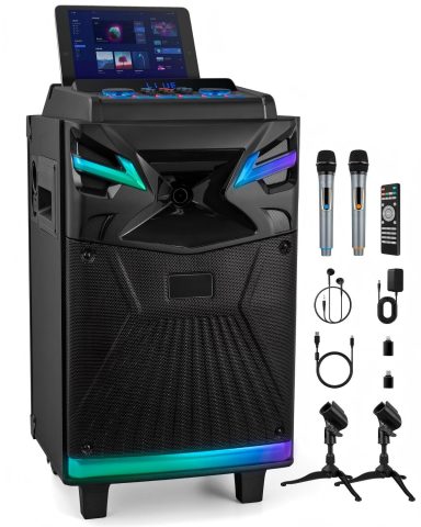 GPSK-1 DSP Bluetooth Karaoke Machine with 2 Microphones for Karaoke Parties and Live Streaming, Professional Karaoke Speaker with Digital Recording,Sound Effect,DJ Lights,FM (6.5 inch)