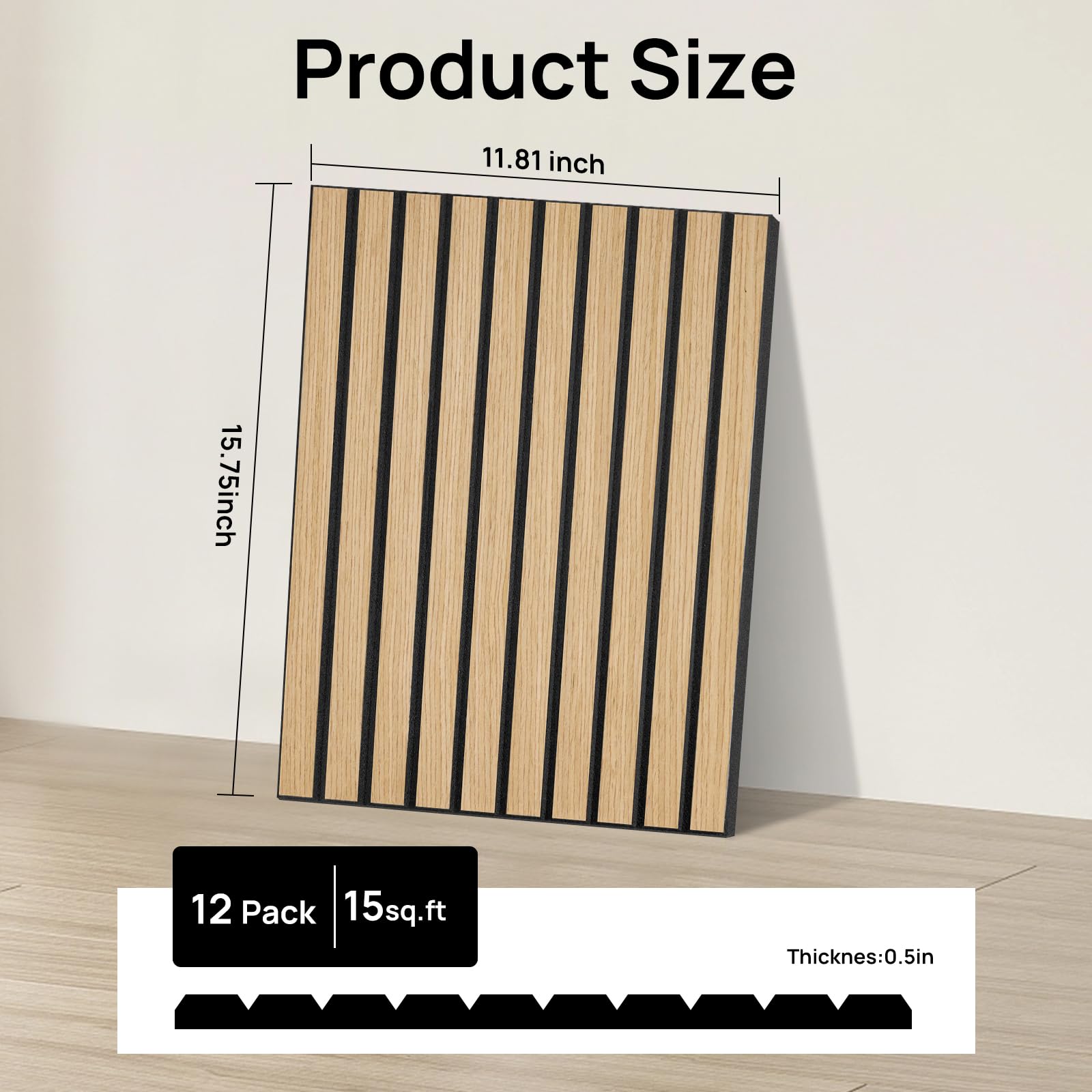 WalDecoo Oak Acoustic Panels, 12 Pack Self-Adhesive Sound Absorbing Tiles