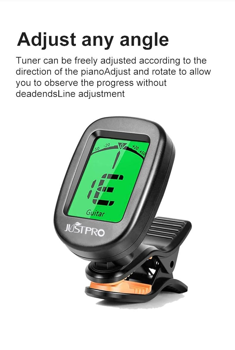 JUSTPRO Guitar Tuner Clip on with Chromatic Tuning Modes, Guitar Tuner for Acoustic/Electric Guitar, Ukulele, Violin, Bass, Banjo