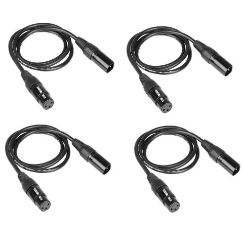 wonsung 4PCS 1m DMX Cables 512 XLR Cable 3.2ft 3 Pin True Male to Female for Microphone Stage Lights