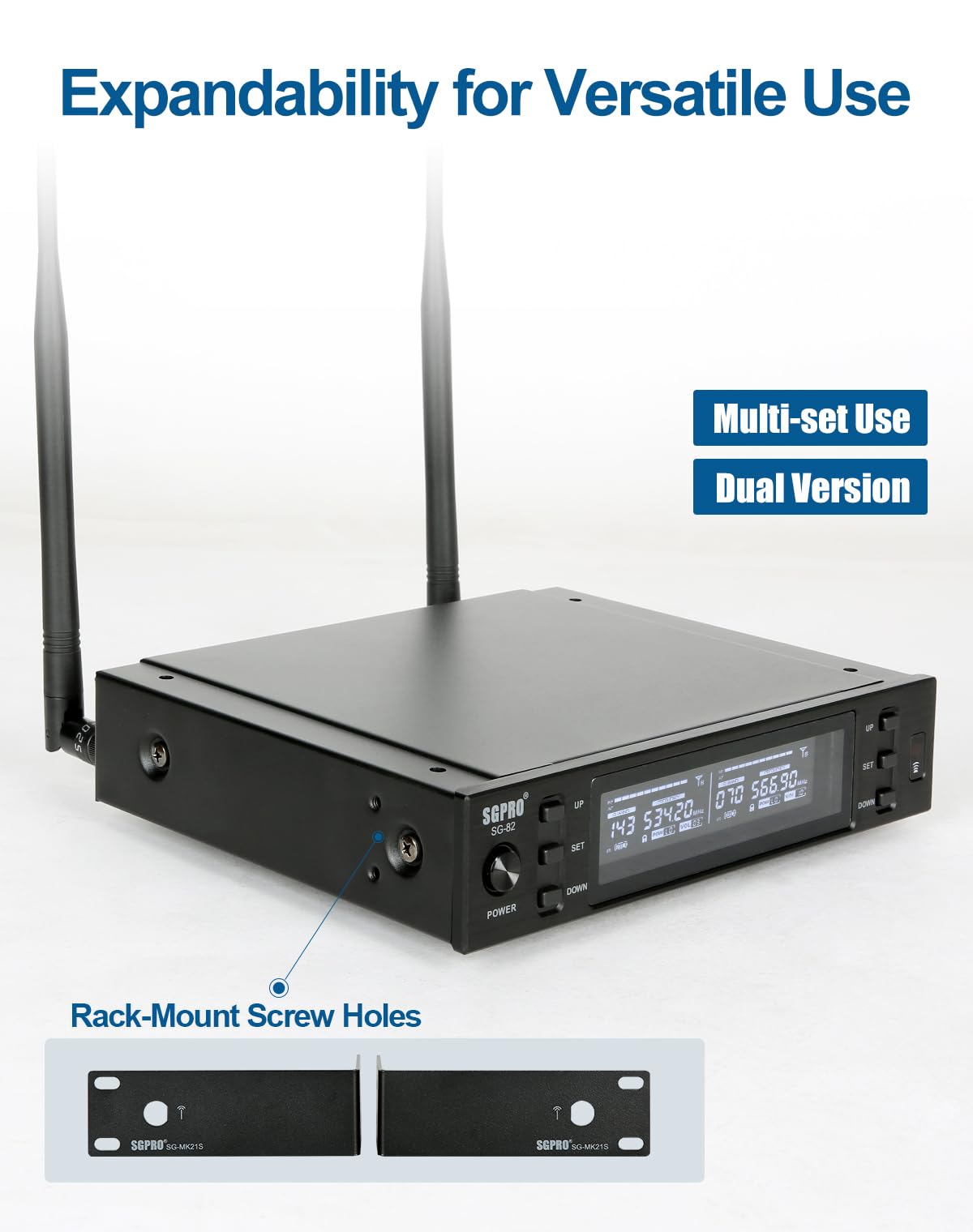 SGPRO SG-82BB Dual Wireless Microphone System, 520-590 MHz