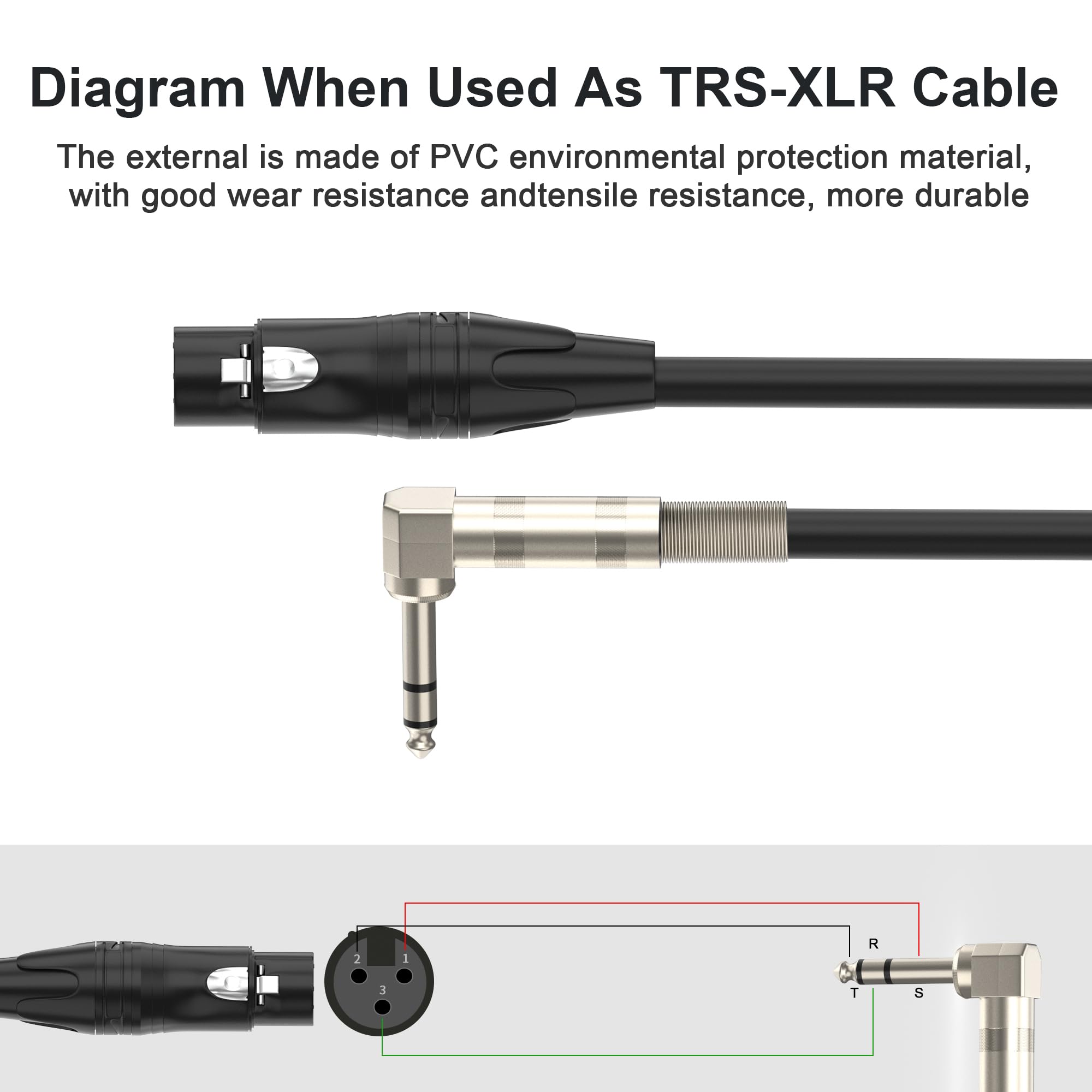Right Angle 6.35mm TRS to XLR Female,(1.5FT 2Pack) Right Angle 1/4″ TRS to XLR 3Pin Female,for Speakers, Stage, DJ and More