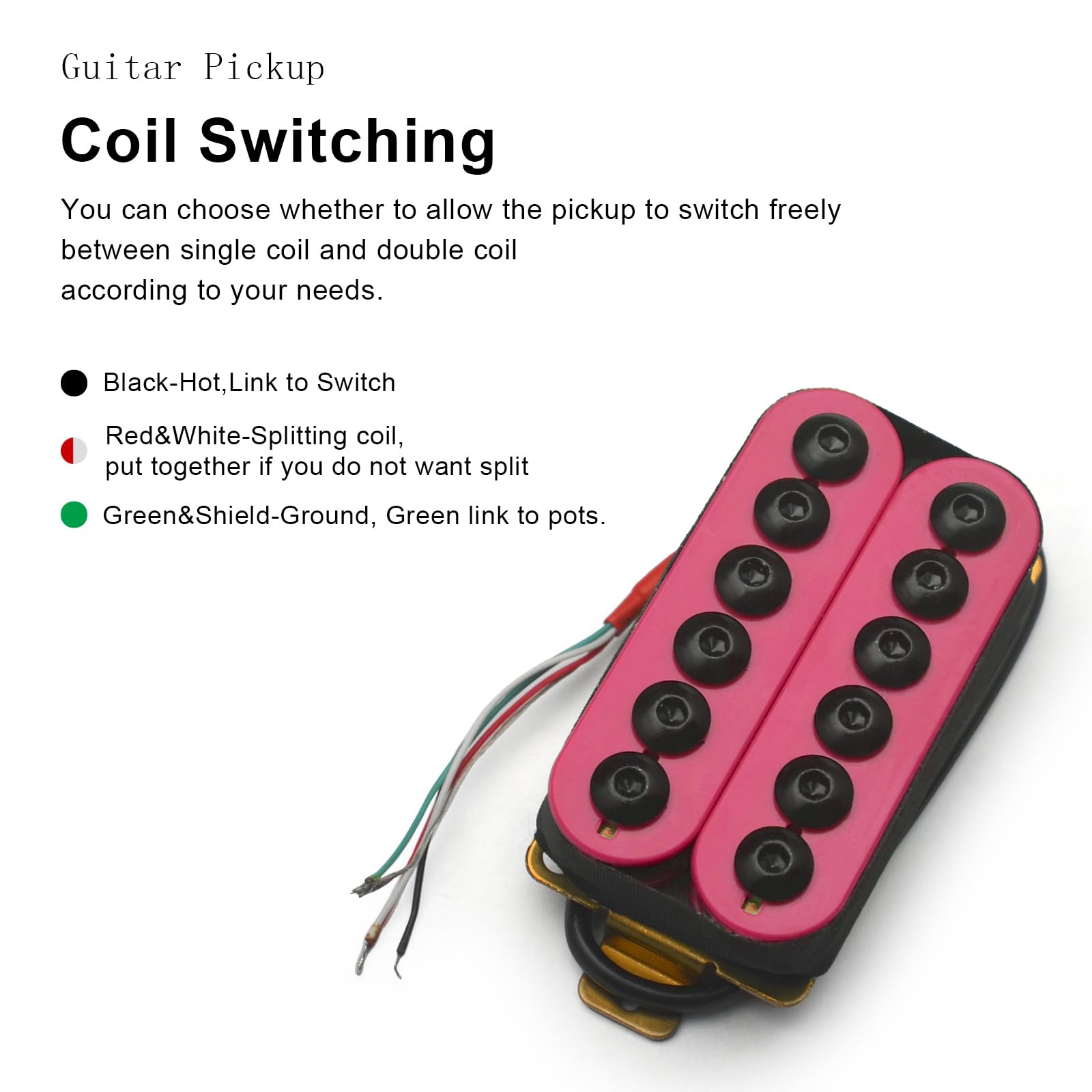 SAPHUE Adjustable Metal Double Coil Electric Guitar Pickups Humbucker Punk Neck/Bridge Pickup (Pink)