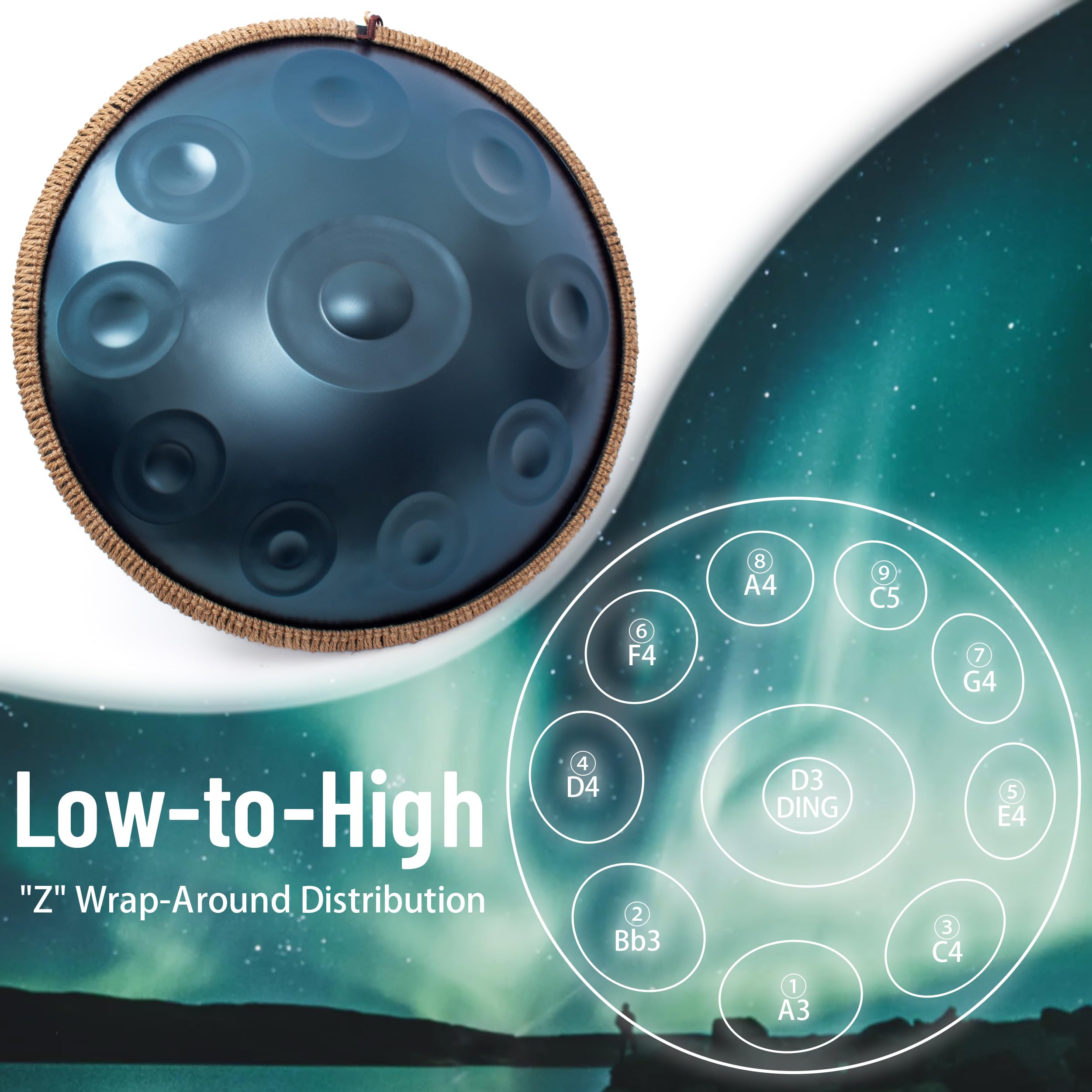 LOMUTY Handpan Drum 22 Inch for Adults 10 Notes – Hand Pan Drum(Blue)