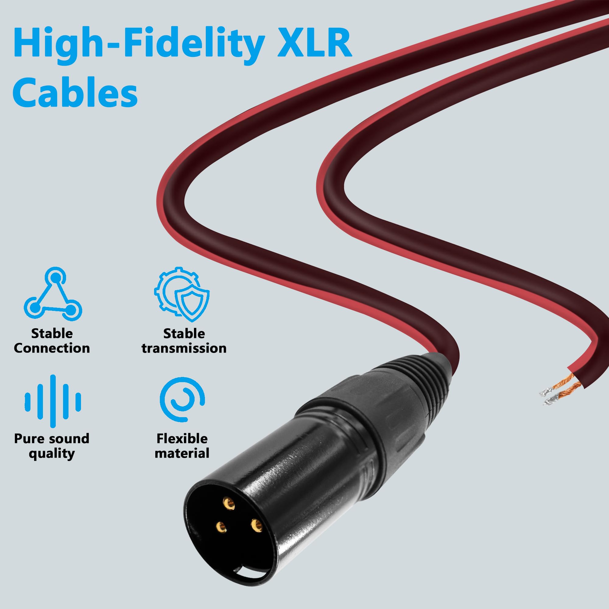 MAYWILLA 3PIN Microphone Cable Pigtail Bare Wire Open End XLR 3PIN Male Connector Speaker Audio Mic DIY Replacement Extension Cord for DJ/PA Subwoofer Amplifier Mixer-2M/6.56FT