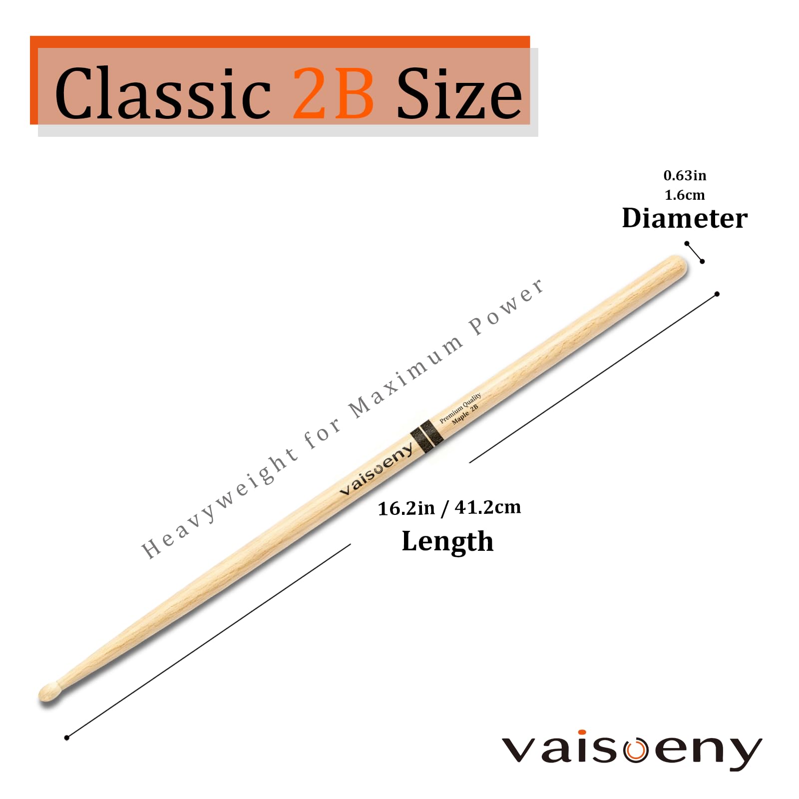 VAISOENY Drum Sticks, Maple Wood 2B Drumsticks with Oval Tip, 12 Pairs