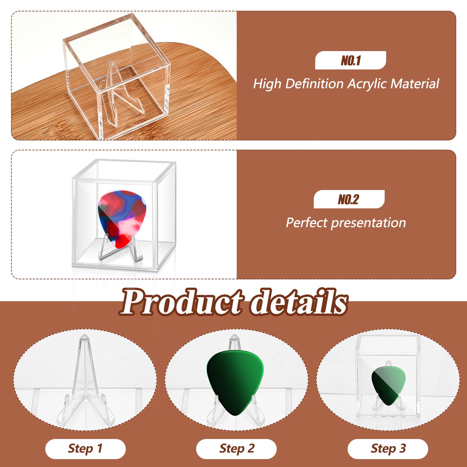 DoubleFill 3 Pcs Acrylic Guitar Pick Display Case, Clear