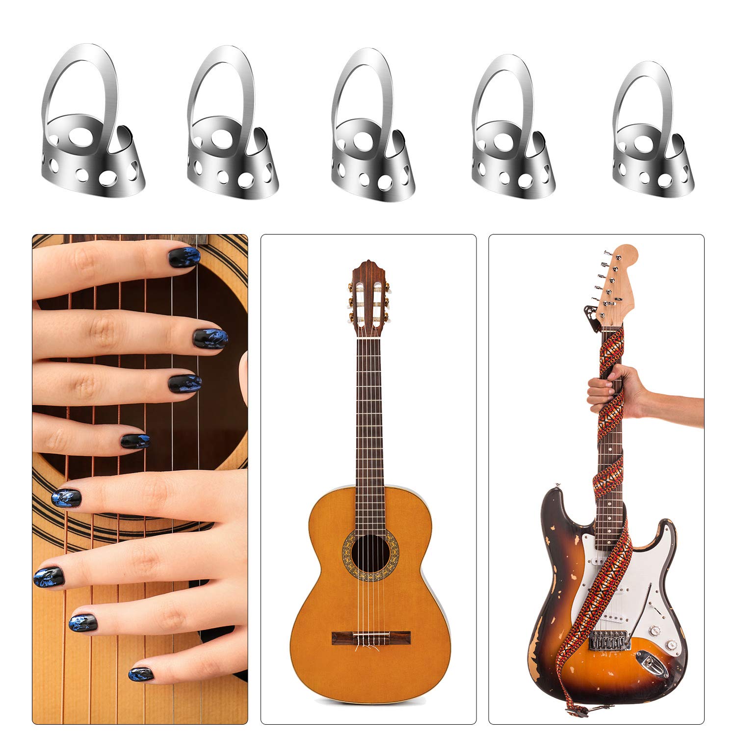 Shappy 12 Pcs Stainless Steel Metal Finger Picks, Open Design Including Finger Thumb Picks, Adjustable for Guitar, Bass, Banjo, Large and Medium Sizes, Silver