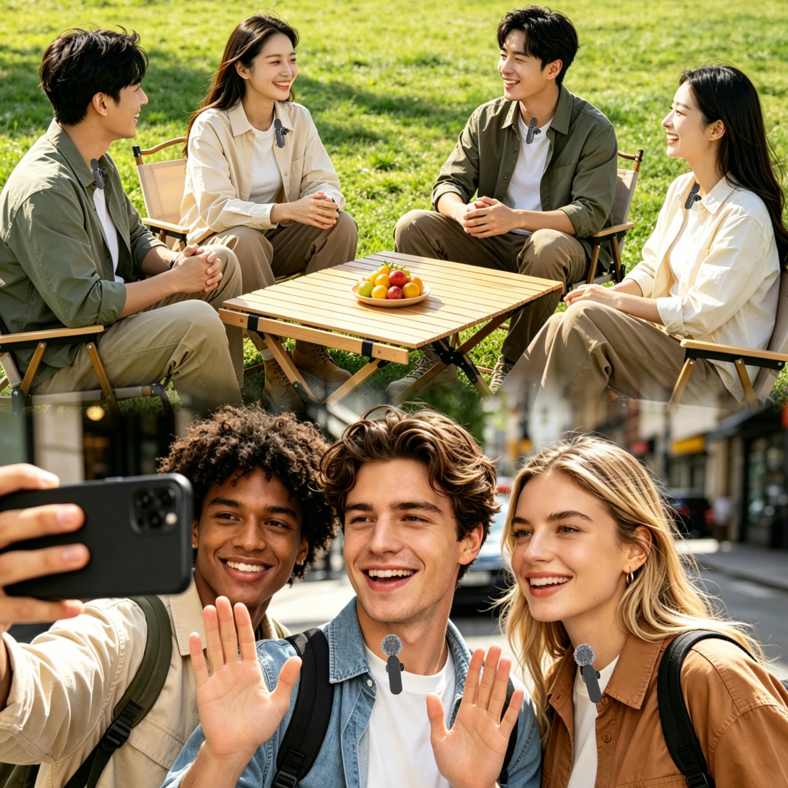 Jijikomore 3 in 1/Four in one Wireless Lavalier Microphone for iPhone,iPad,Android,Camera,Computer,mini Noise Reduction Recording Mic Ultra-Low Delay,for Vlog/TikTok/YouTube Live Stream (4 Mic)