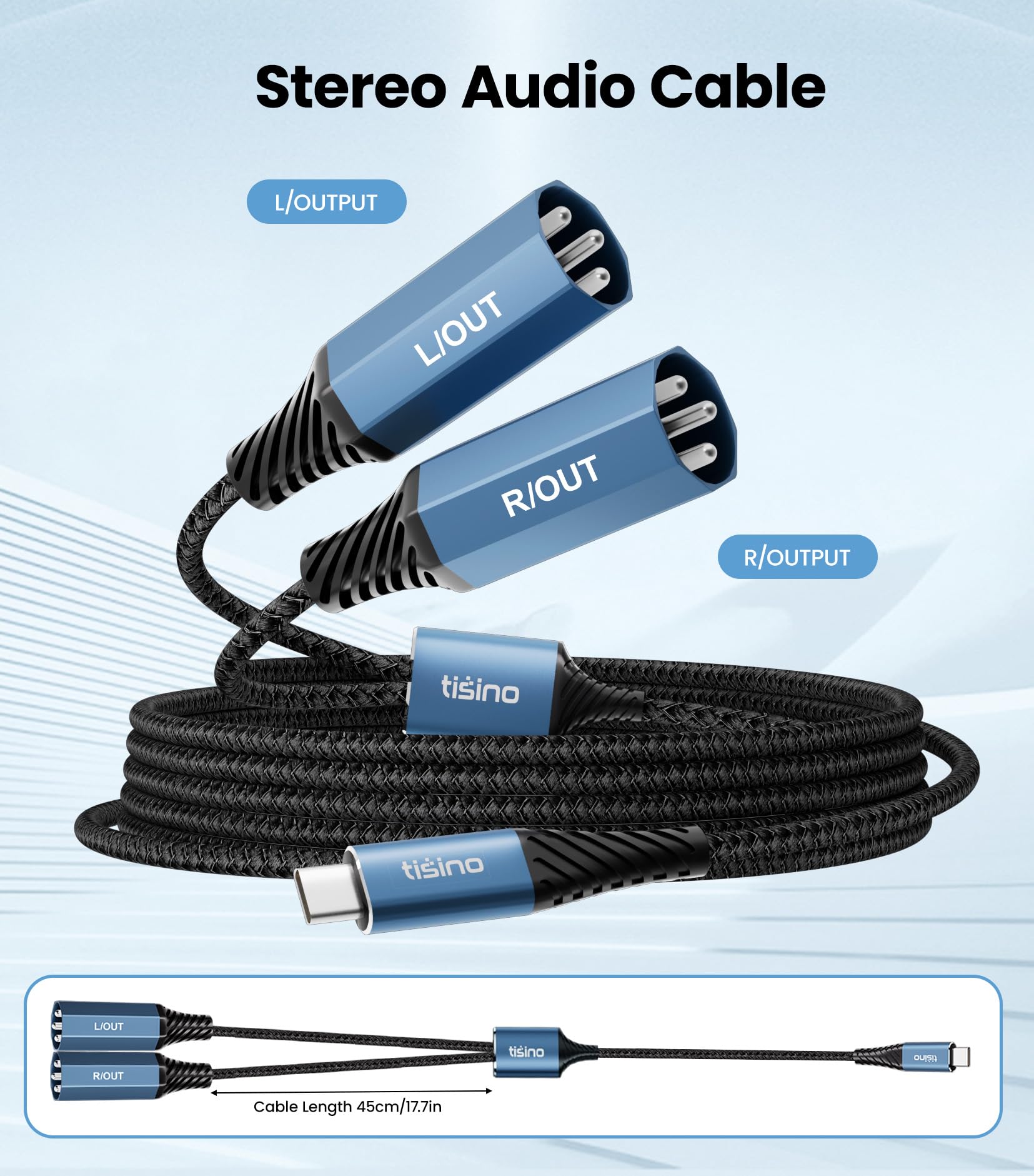 Tisino 2 Male XLR to USB C Stereo (L/R) Power Amplifier Cable, 6.6ft/2m