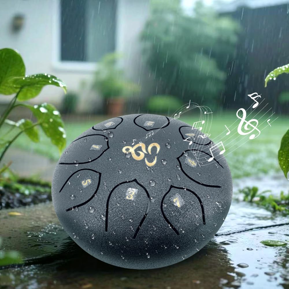ModouString Steel Tongue Drum 6 Inches 8 Notes, Rain Drum for Outside with Music Book, Drum Mallets Meditation Rain Chime, Musical Instruments for Family, Friends