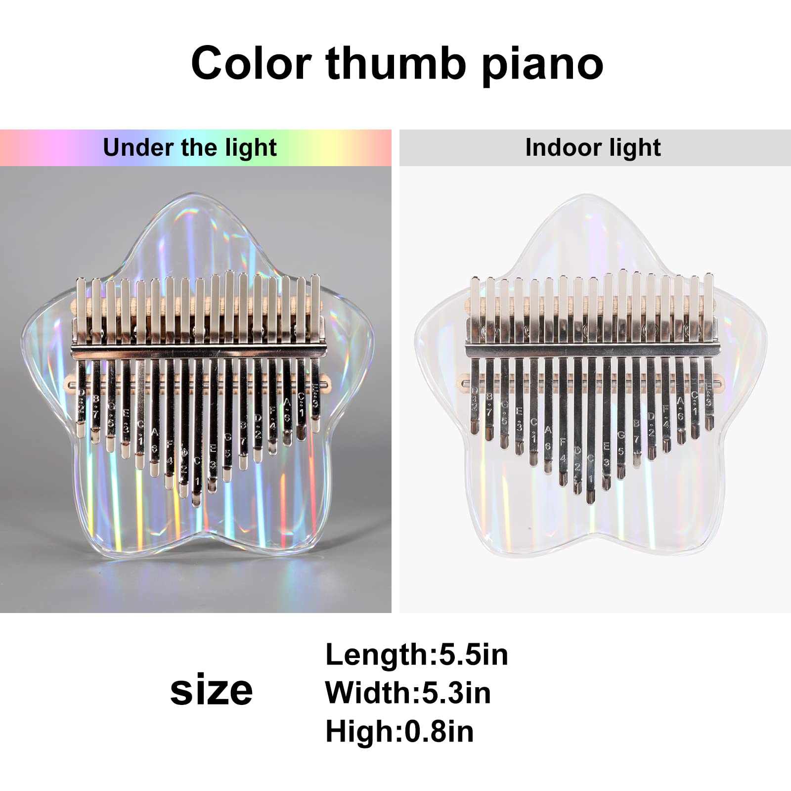 Beveetio Clear Kalimba Thumb Piano With Eva Protective Case, Transparent Crystal Kalimba 17 Key, Musical Instrument Gifts, Star Finger Piano, Acrylic Mbira…