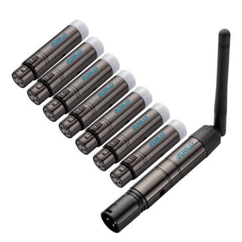 JERRAY 8Pcs DMX Wireless 7 Female Receivers &1 Male Transmitter Control 2.4G Dfi DJ Short version for Led Stage PAR Party Light… (Black)