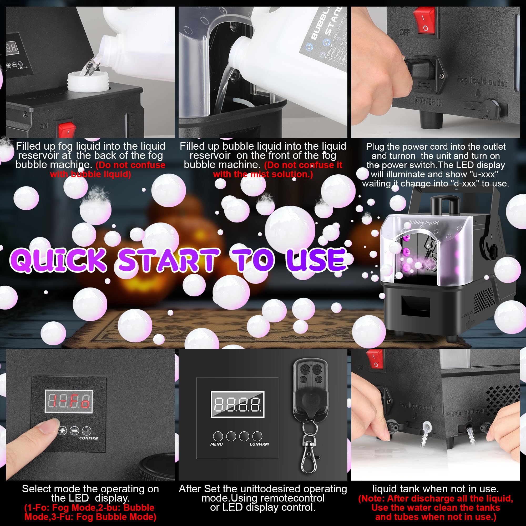 ENDYSHOW Fog Bubble Machine,900W 3IN1 Smoke Bubble Machine Maker with 6 Dynamic RGB LED Lighting Effect Remote&LED Display Control for Halloween Indoor&Outdoor Parties Birthday Wedding Show Stage