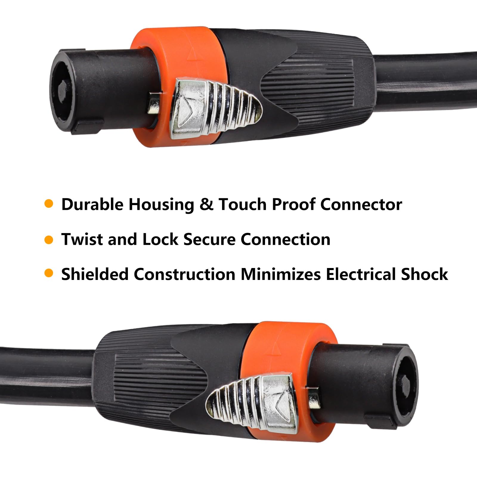 HBU 3 Feet Pack of 2 True 4 Conductor Speakon Cables – 4 Pole Speak-ON to SpeakON Cable – 12 AWG PA DJ Stage Amplifier to Cabinet Interconnect Wire with Twist Lock (3Ft, 2-Packs)