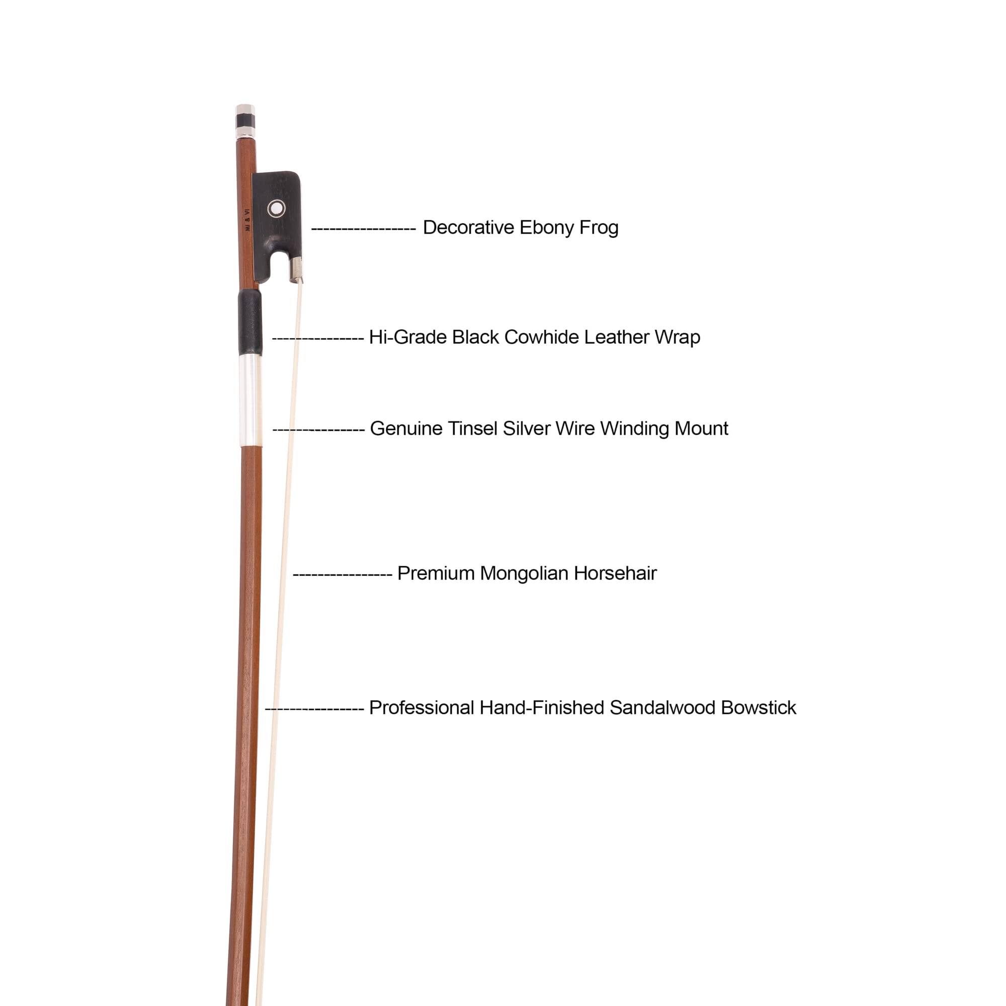 MI&VI AB-510 Brazilwood Viola Bow for 14″-17″ Violas (Full Size) with Ebony Frog | Octagonal Silver Mount | Well Balanced | Light Weight | Mongolian Horse Hair – MIVI Music