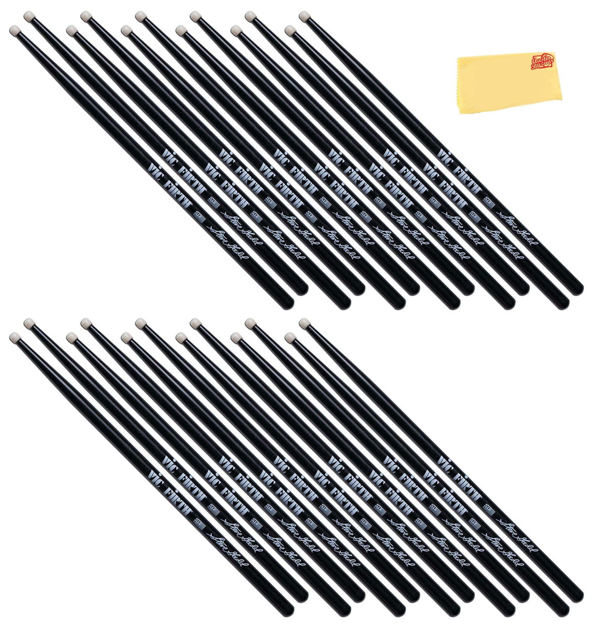 Vic Firth Signature Series Steve Gadd Nylon Tip Drumsticks – 12‑Pack Bundle with Austin Bazaar Polishing Cloth