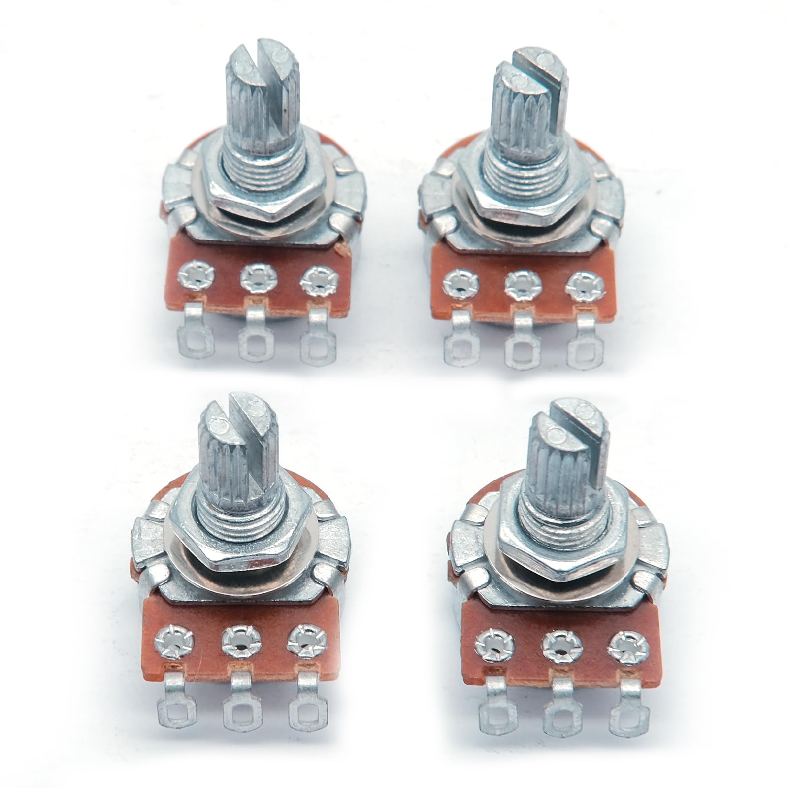 harpfeas 4PCS Mini Guitar Potentiometer Audio Volume Taper Pots for Fender Stratocaster Telecaster Guitar Bass Replacement (Short 15mm, A500K B500K)