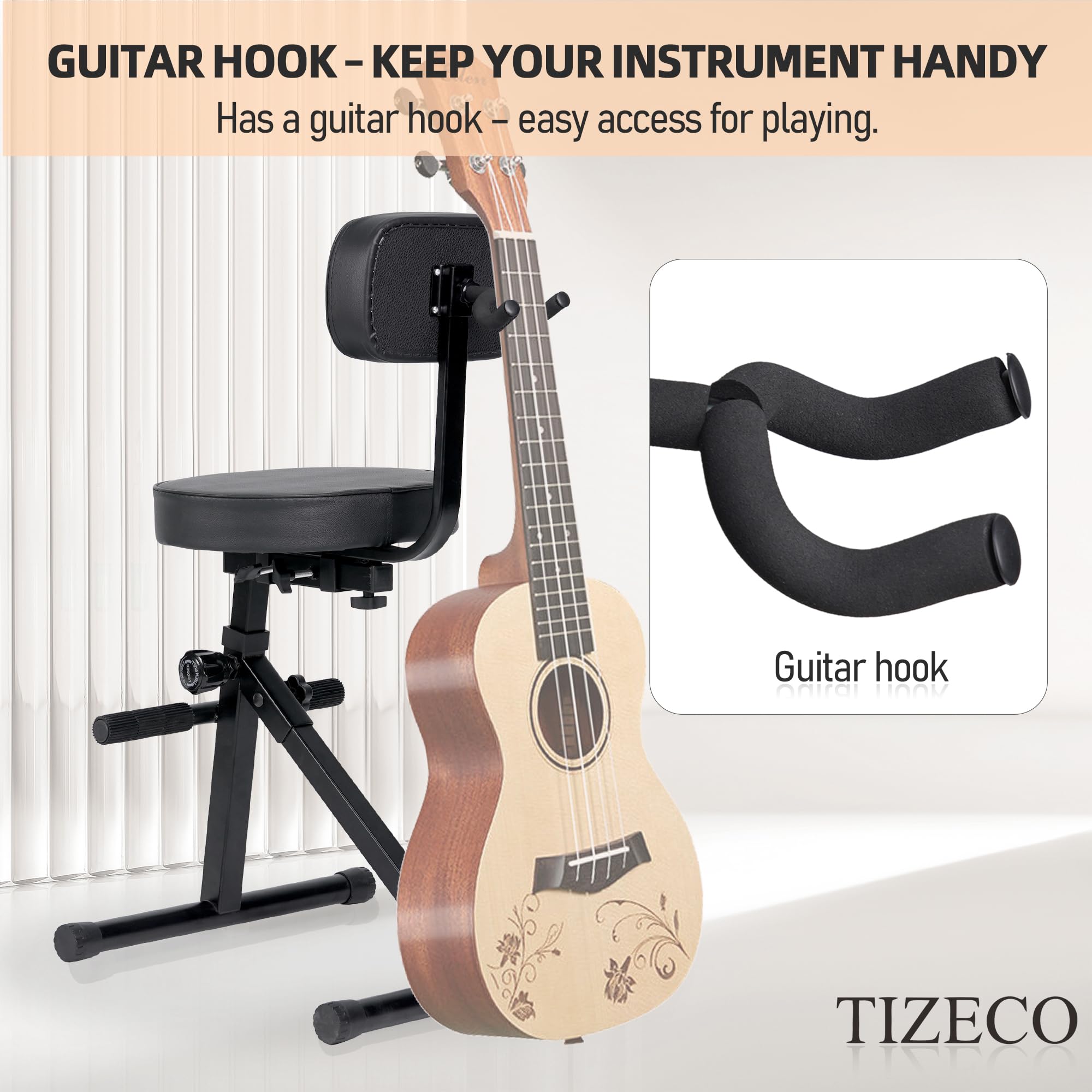 TIZECO Adjustable Guitar Stool with Backrest, Standard Guitar Seat Drum Seat, Adjustable Drum Throne,Musicians Throne