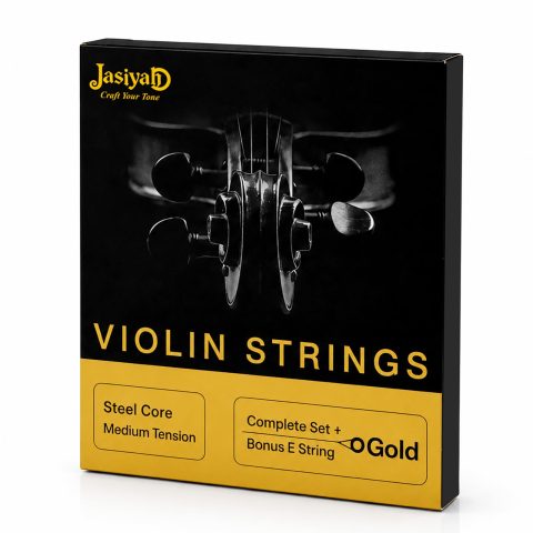 Jasiyah Violin Strings Full Set With Bonus E String, Solid Steel Core, Warm Tone & Durable, Gold Ball-End for 1/4 and 1/2 size