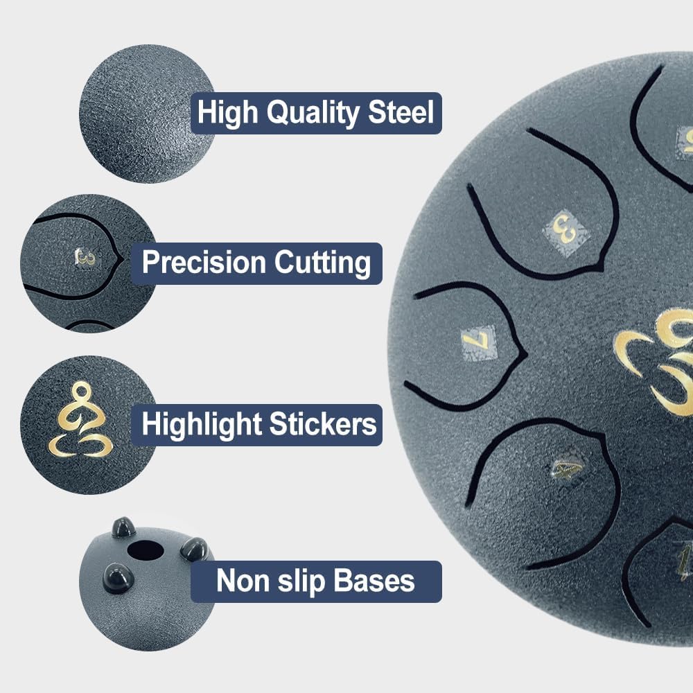 ModouString Steel Tongue Drum 6 Inches 8 Notes, Rain Drum for Outside with Music Book, Drum Mallets Meditation Rain Chime, Musical Instruments for Family, Friends