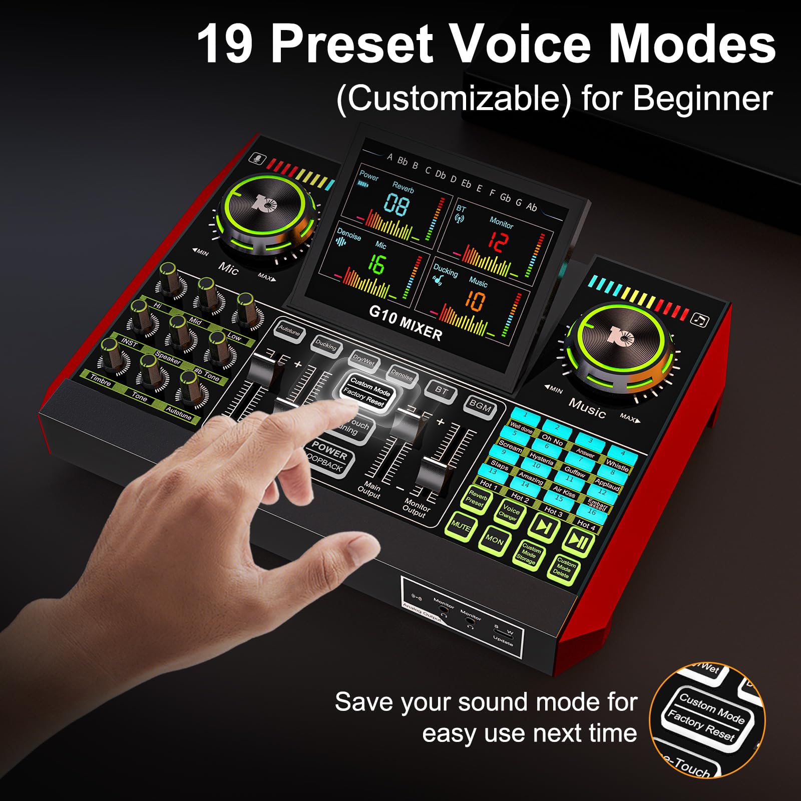 tenlamp G10 Gaming Audio Mixer, Audio Interface with 3.5mm/XLR Microphone Input, Voice Changer Live Sound Card for Streaming, Podcasting, Recording, and Singing Content Creation