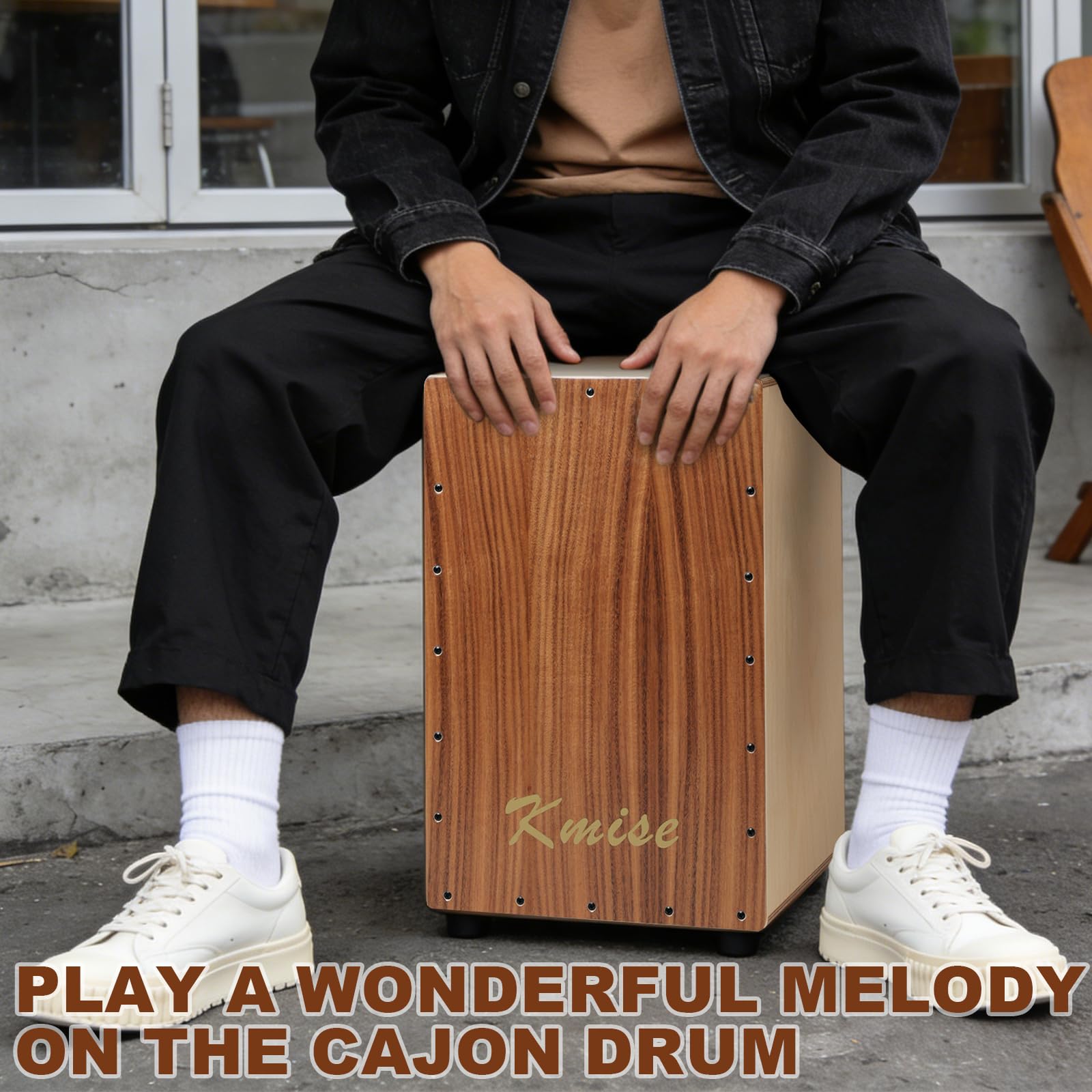 Kmise Portable Cajon Drum Box, 11.8×12.2×19″ Adjustable Snare Cajons Drums, Solid Acacia & Birch Wood, Percussion Instrument Gift for Adults Kids, With Carry Bag,for Home Live Performance Practice