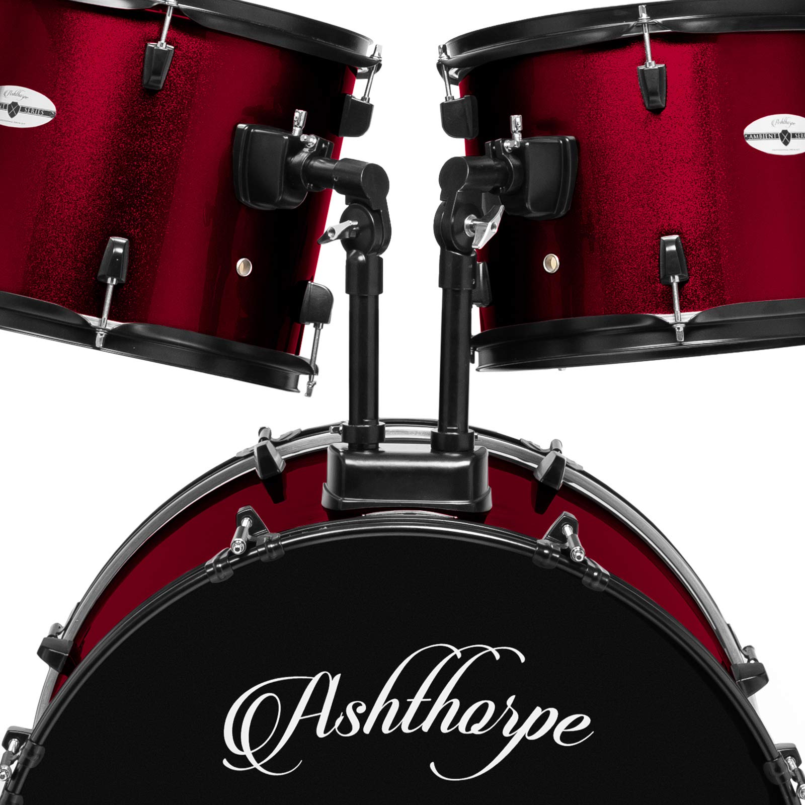Ashthorpe 5-Piece Complete Full Size Adult Drum Set with Remo Batter Heads – Red