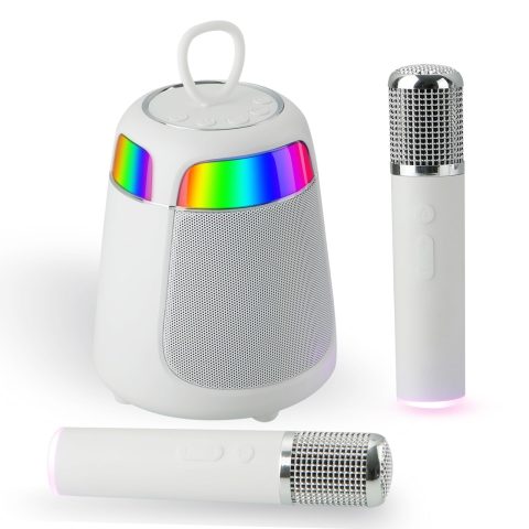 Mini Karaoke Machine with 2 Wireless Microphones, Portable Karaoke Machine for Kids & Adults, 10W Bluetooth Speaker with Voice Changer, Lights, Supports USB/TF/AUX