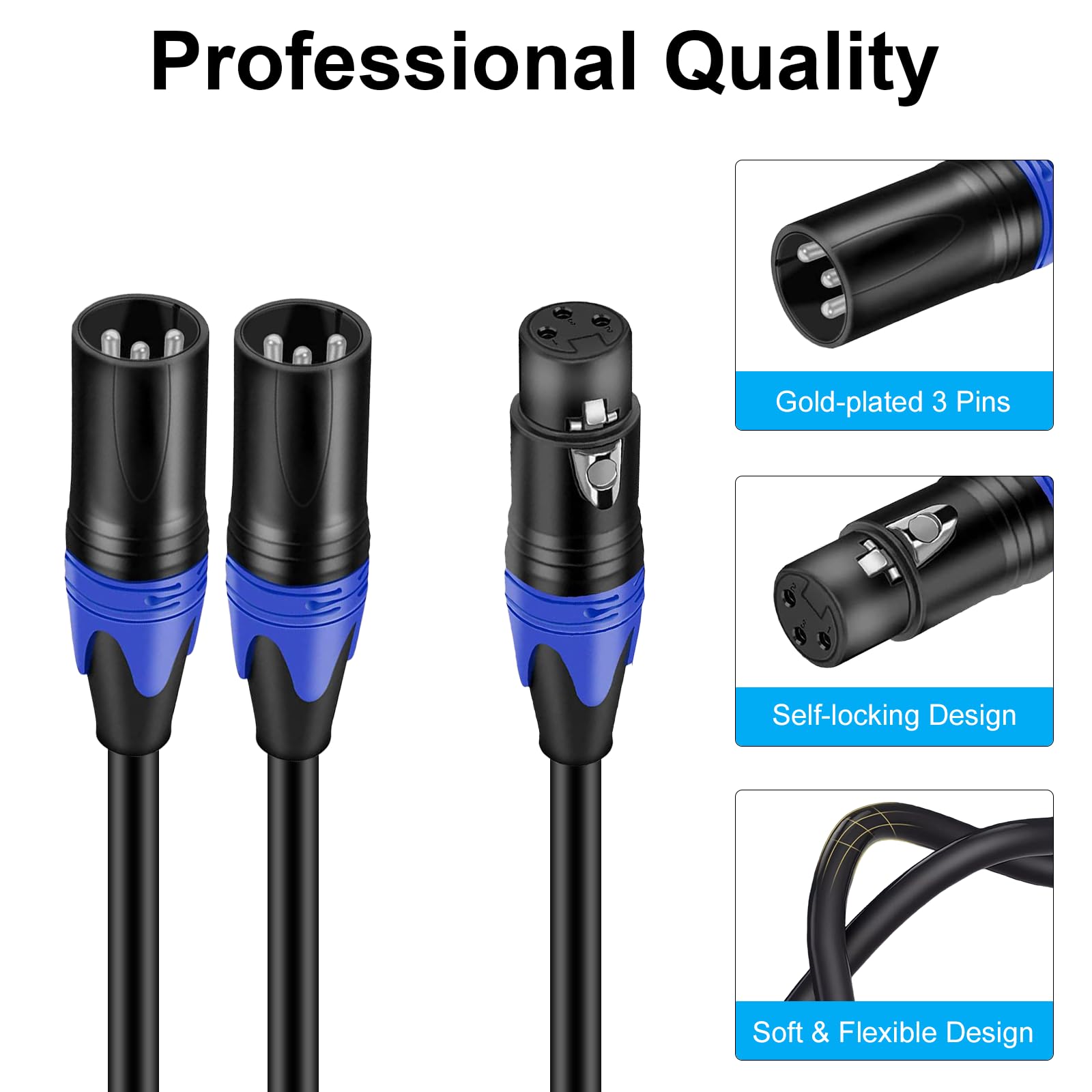 Poyiccot XLR Splitter 1 Female to 2 Male Microphone Cable, 3 Pin XLR Y Splitter Cable, Combiner Y Cord Balanced Microphone Audio Adapter for Stero Mic, Mixer, Audio Track (11.8 inches)