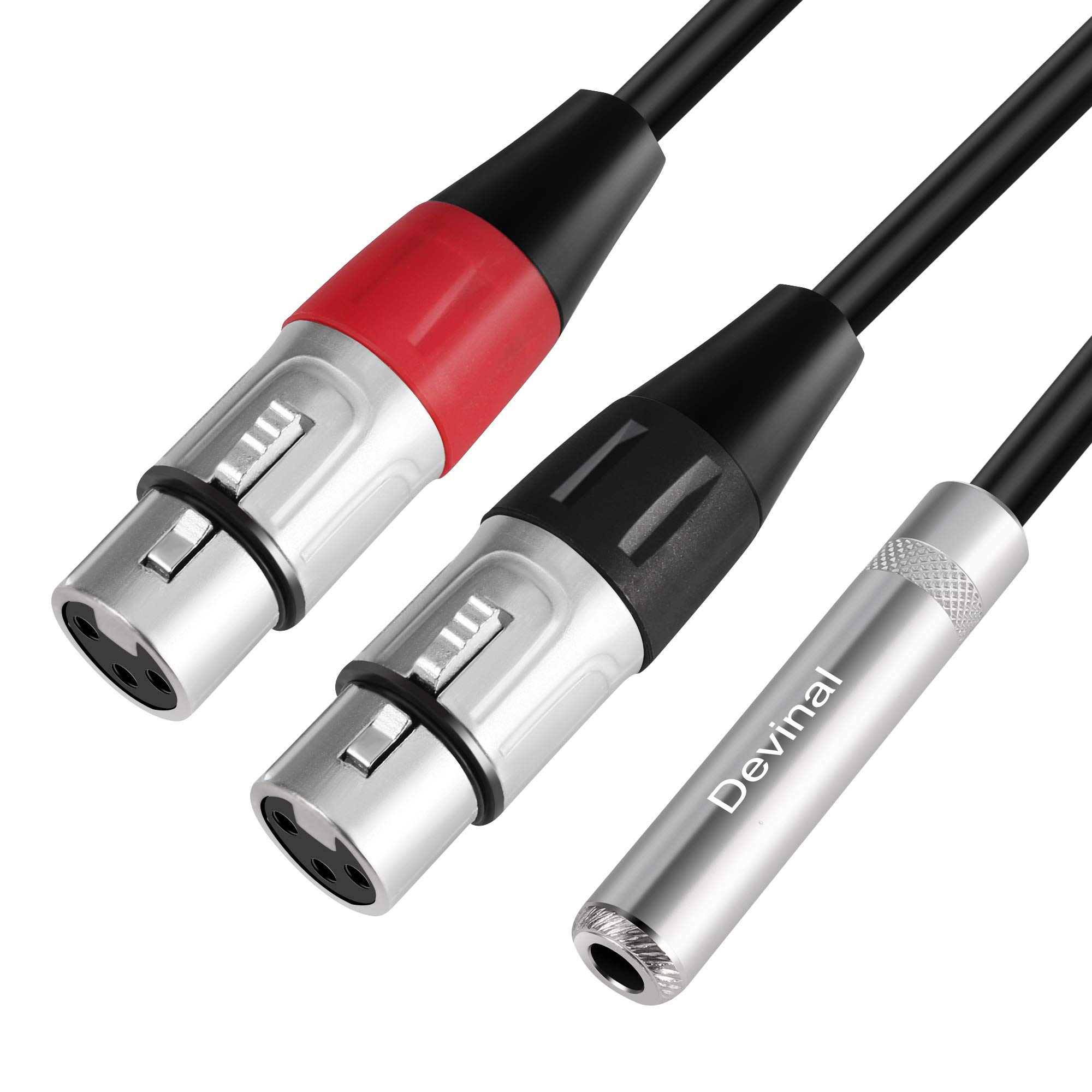 Devinal 1/4″ Female to Dual XLR Y Cable – 6.35mm TRS to 2 XLR Microphone Converter – 1FT Audio Breakout Cord