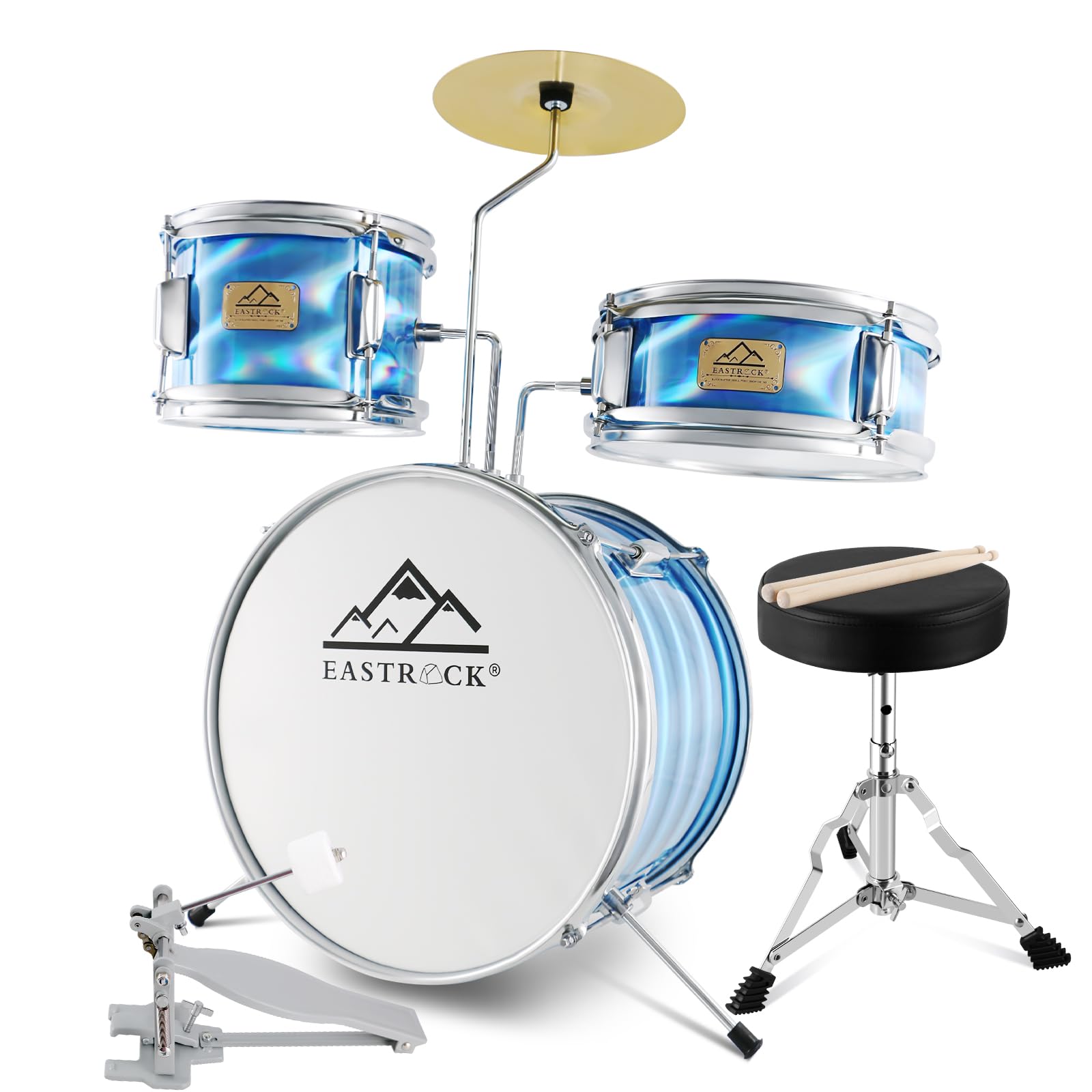 EASTROCK 3 Piece 14” Junior Drum sets for Drummer,Flash Blue