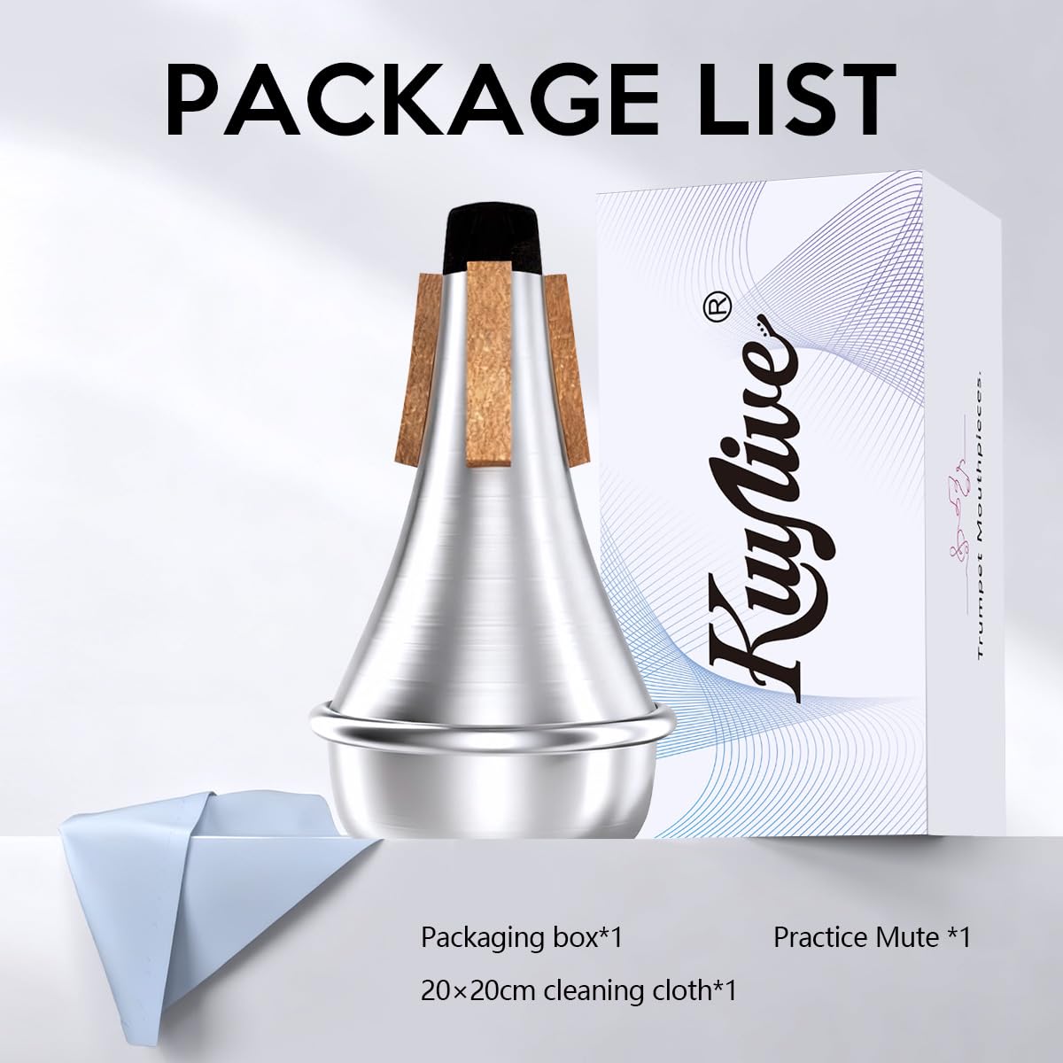 Kuylive Trumpet Mute,Lightweight Aluminum Practice Trumpet Mute Silencer for Jazz Classic, Excellent for Practice or Performance,Silver