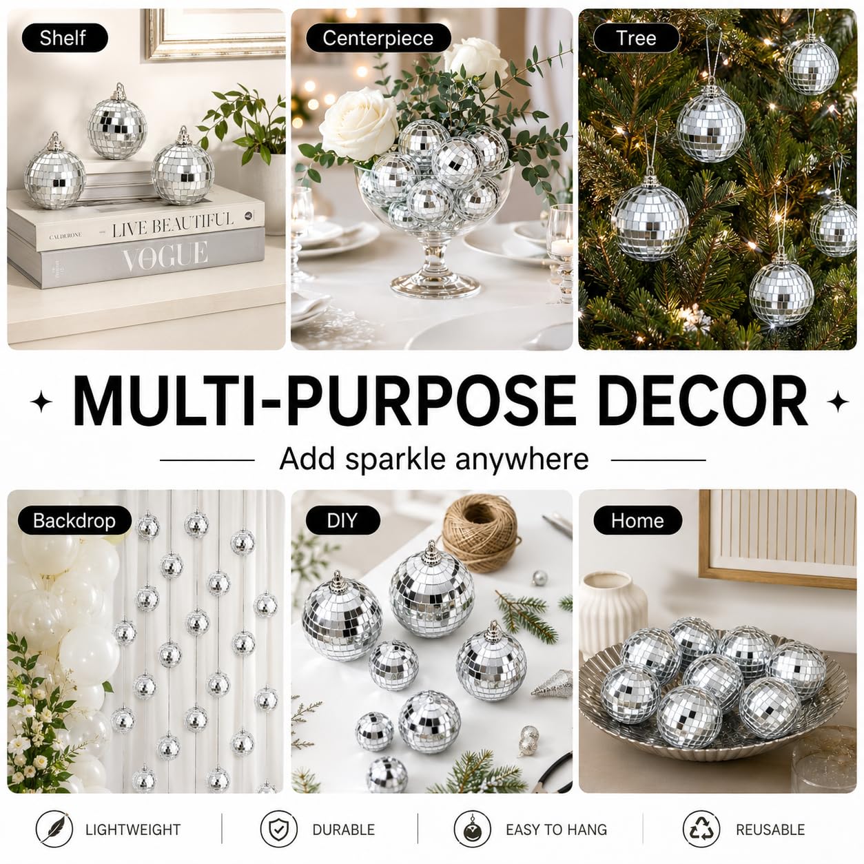 Youdepot 40-Pack 2-Inch Silver Mirror Disco Ball Ornaments