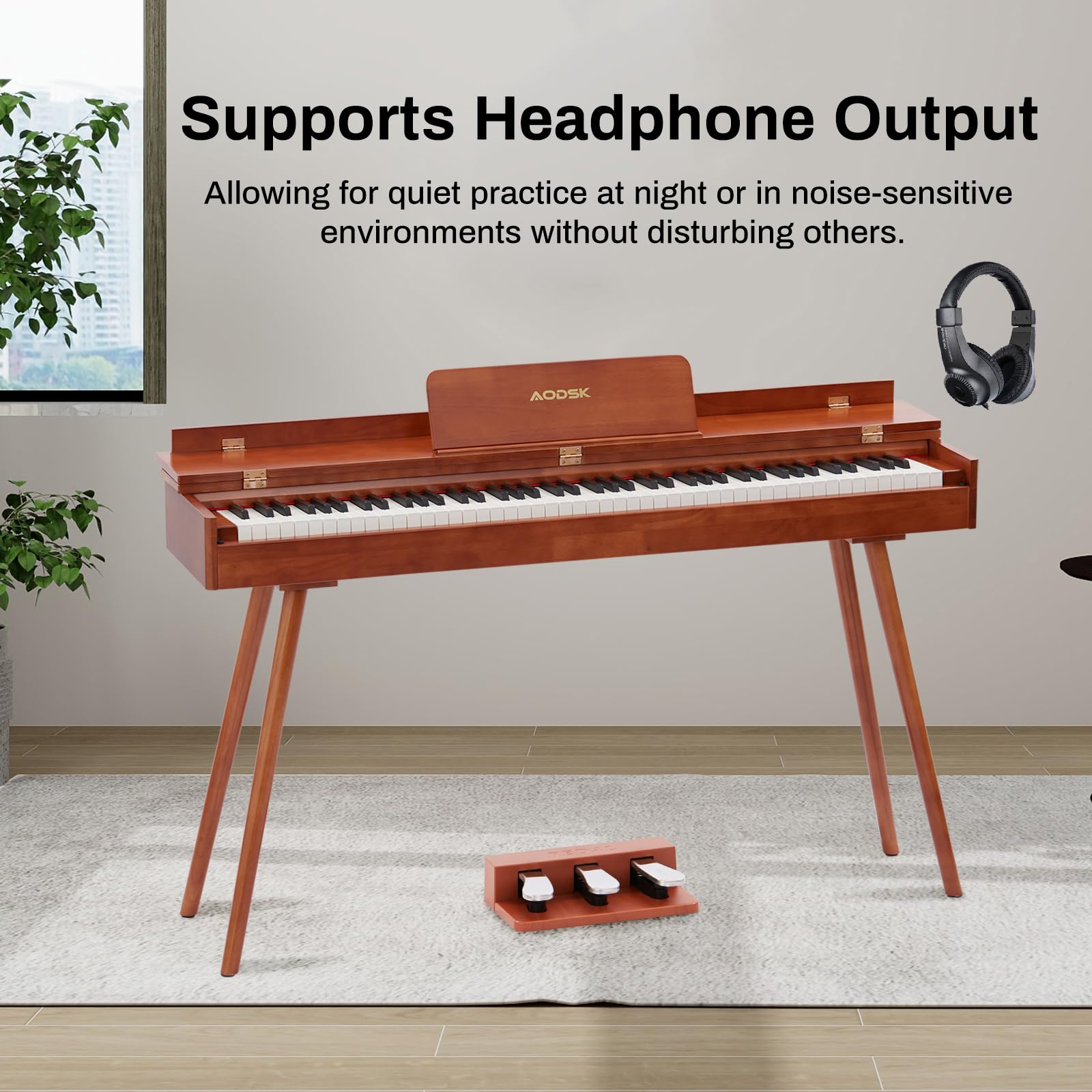 AODSK Weighted 88-Key Digital Piano, Solid Wood Frame, with Stand & 3-Pedal