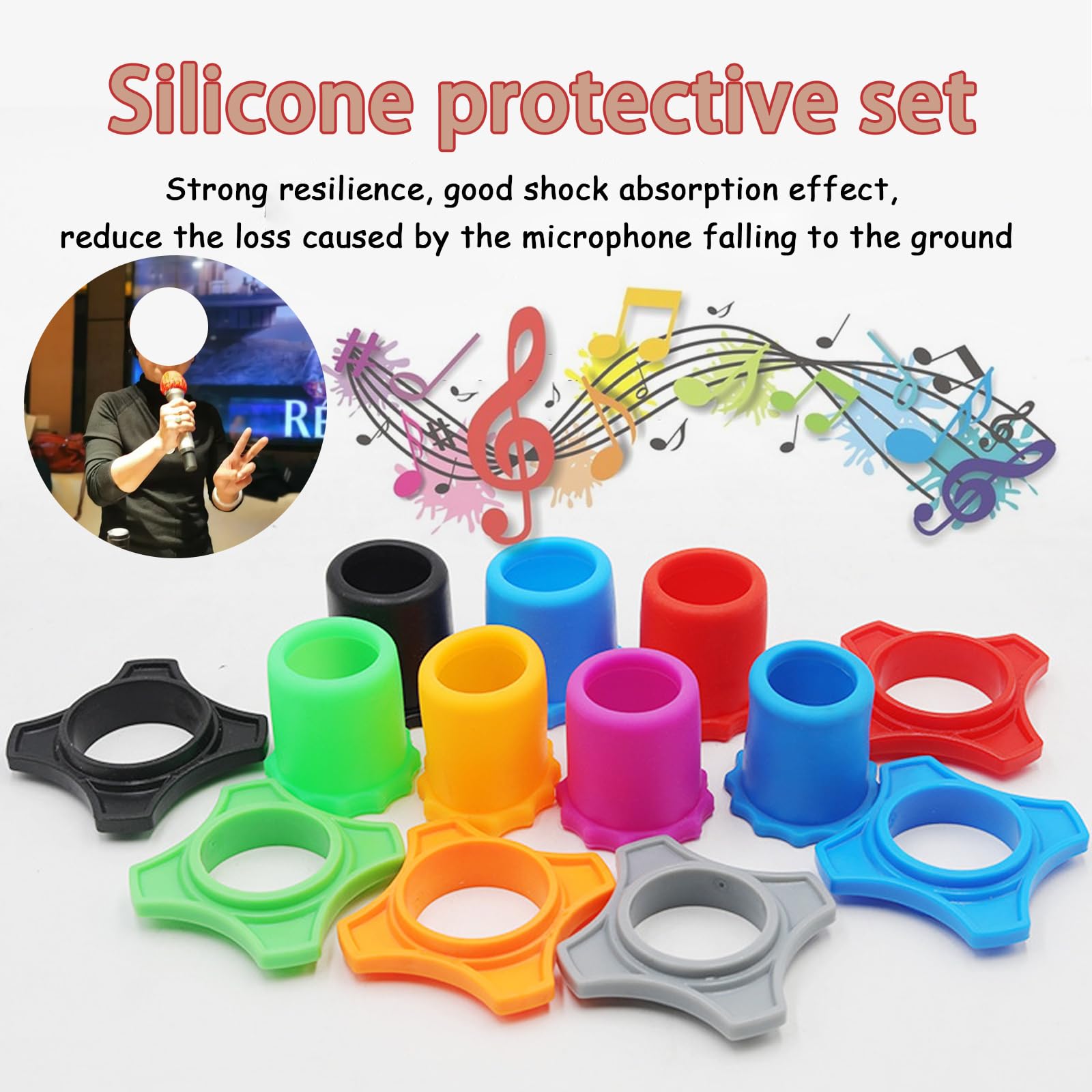 Cheerock 4-Set Black Handheld Mic Protection Kit Silicone Ring Windscreen
