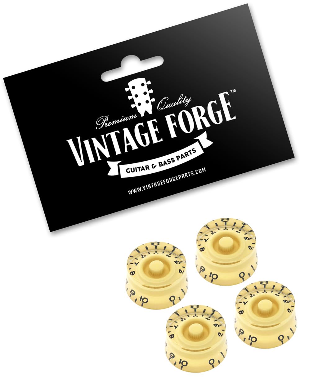 Vintage Forge Cream Speed Knobs Compatible with Epiphone Les Paul SG Electric Guitar (Set of 4) Fits 18 Coarse-Spline Import (Metric) Split Shaft Pots Recessed RS18M-CRM4