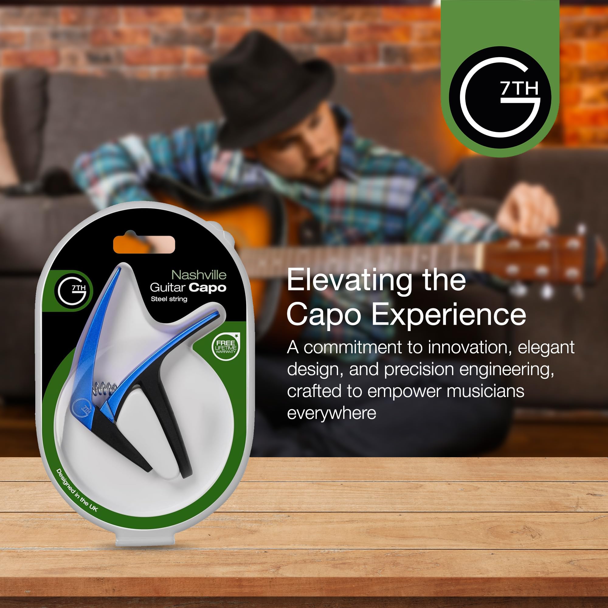 G7th Nashville 6 String Blue Guitar Capo – Lightweight and Low Profile with Protective Silicone Pads – The Perfect Capo for Acoustic and Electric Guitar – UK Designed