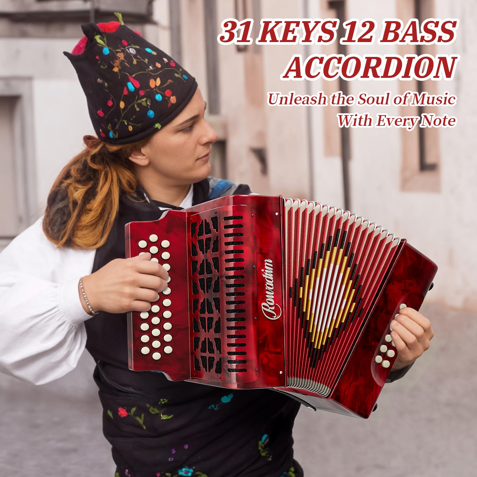Accordions 31 Key 12 Bass Diatonic F/B/E Accordion Carry Kit (Red)
